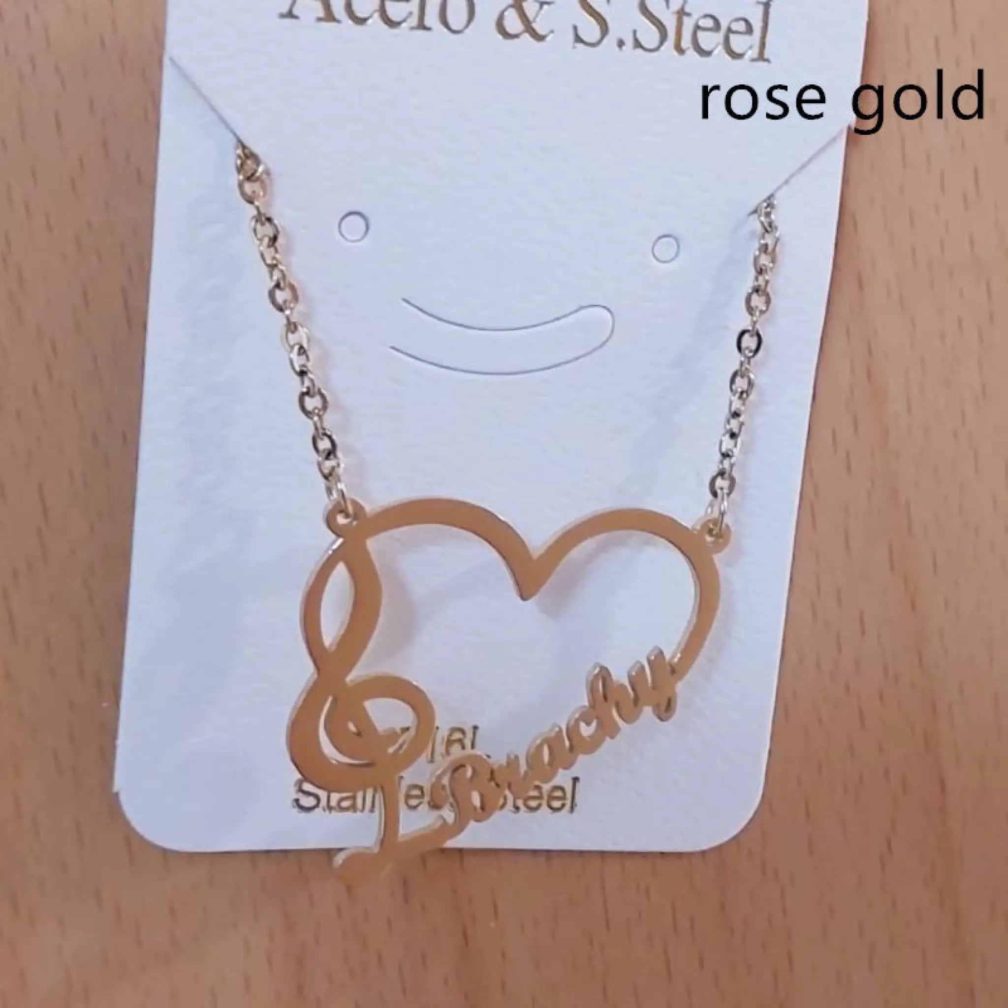 Stainless Steel Heart Pendant With Name Note DIY English Letters Personalized Women’s Necklace - Rose gold - 7