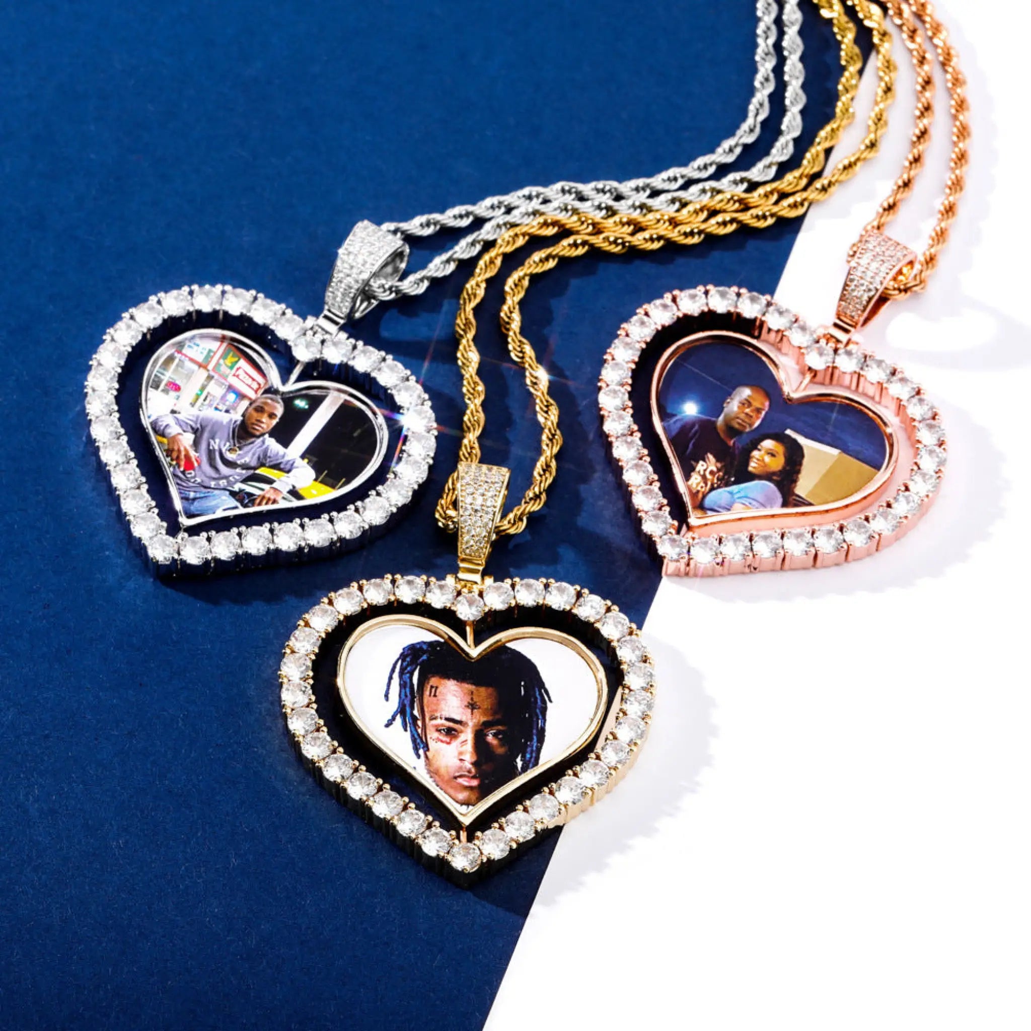 Rotating Double-sided Love Photo Custom Inlaid Zircon Solid Pendant - 7