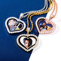 Rotating Double-sided Love Photo Custom Inlaid Zircon Solid Pendant - 7
