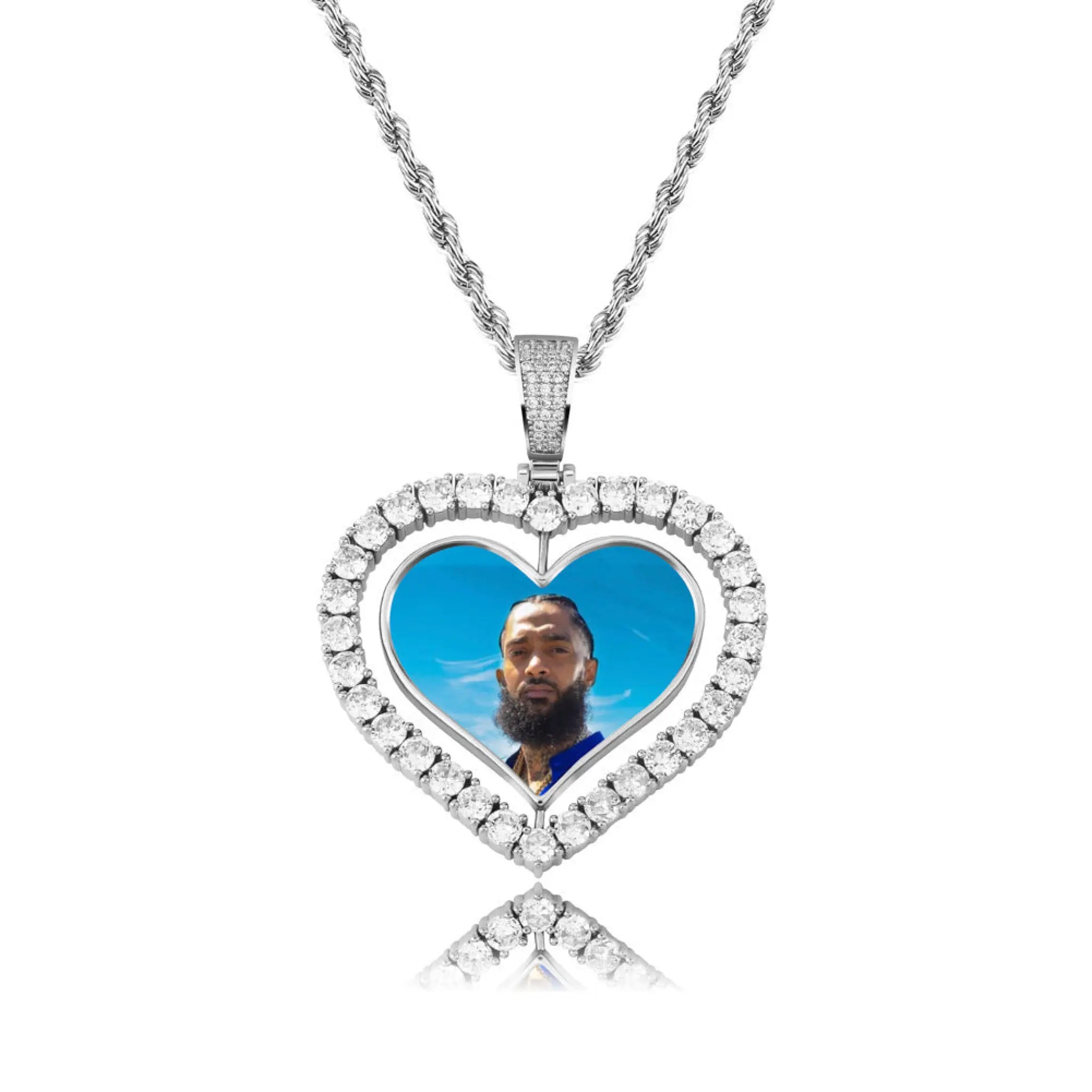 Rotating Double-sided Love Photo Custom Inlaid Zircon Solid Pendant - Silver - 7
