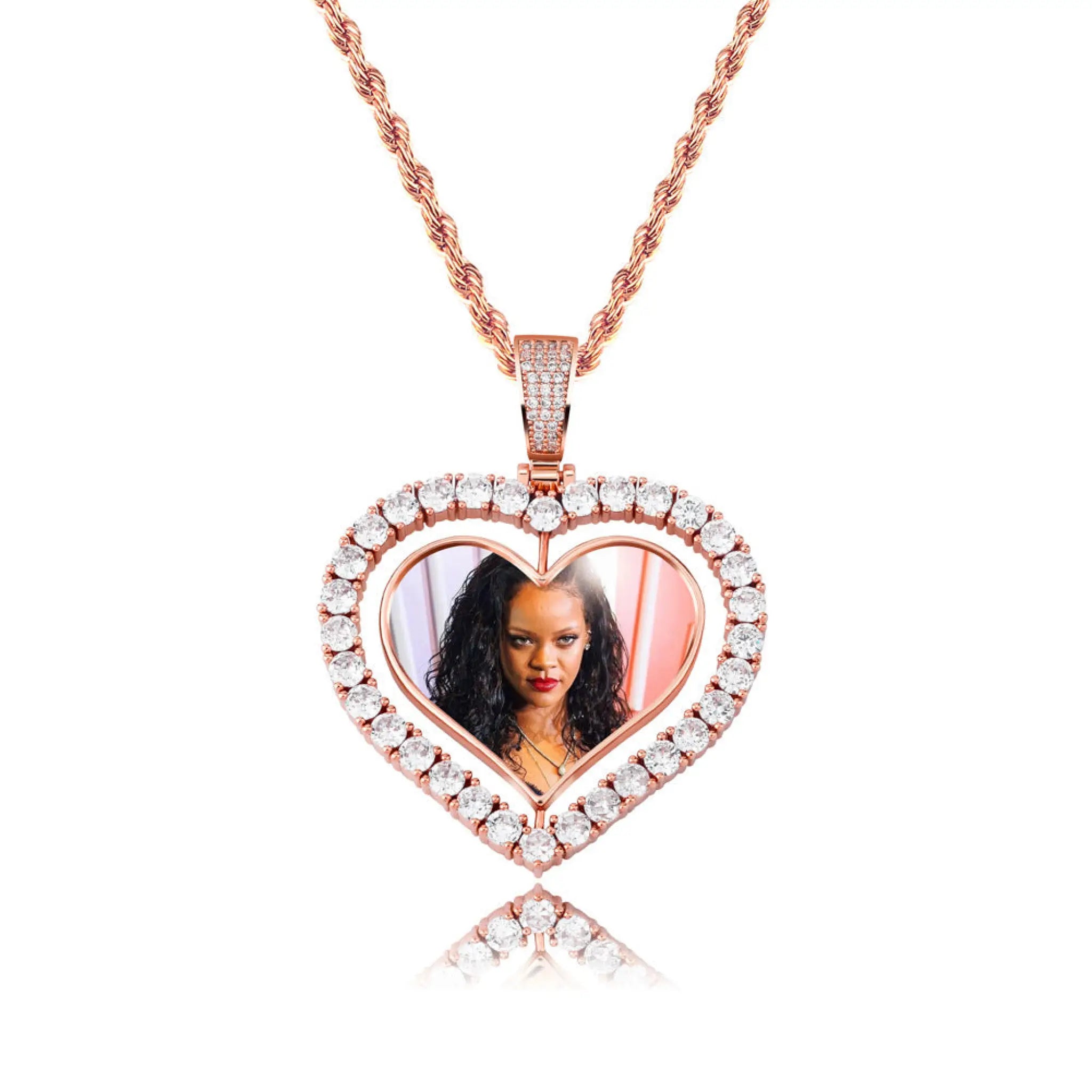 Rotating Double-sided Love Photo Custom Inlaid Zircon Solid Pendant - Rose Gold - 7