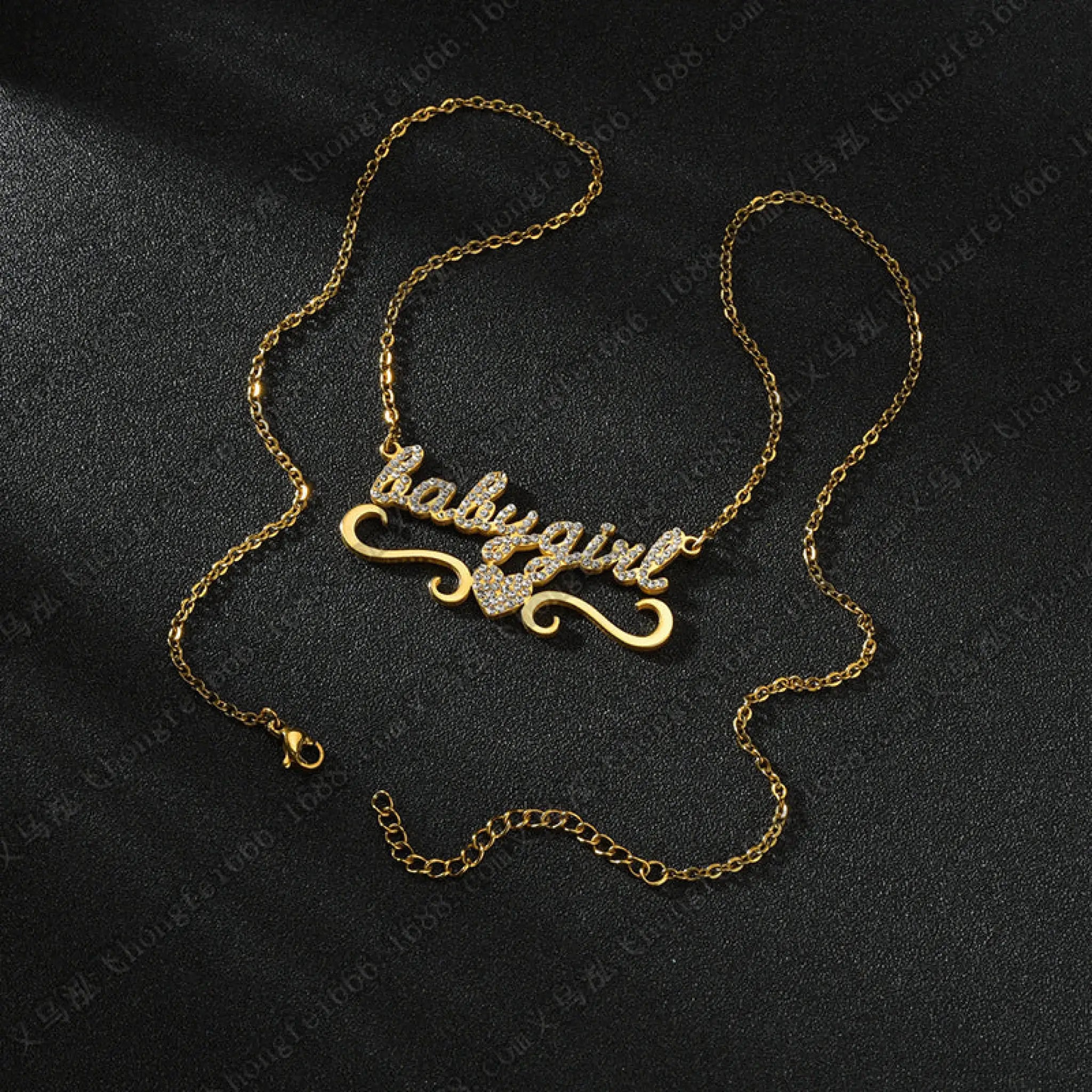 Love Heart Encrusted Diamond Name Letter Women Necklace - 7