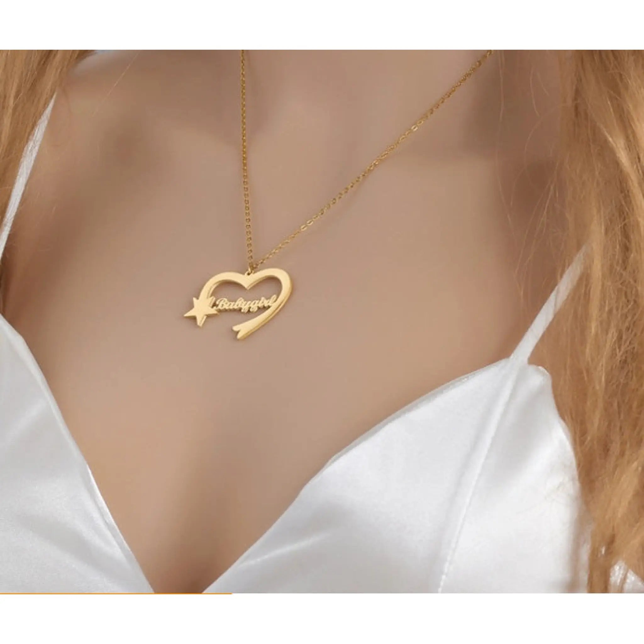 Personalized Cut Love Heart Shaped English Name Five-pointed Star - Gold - 7