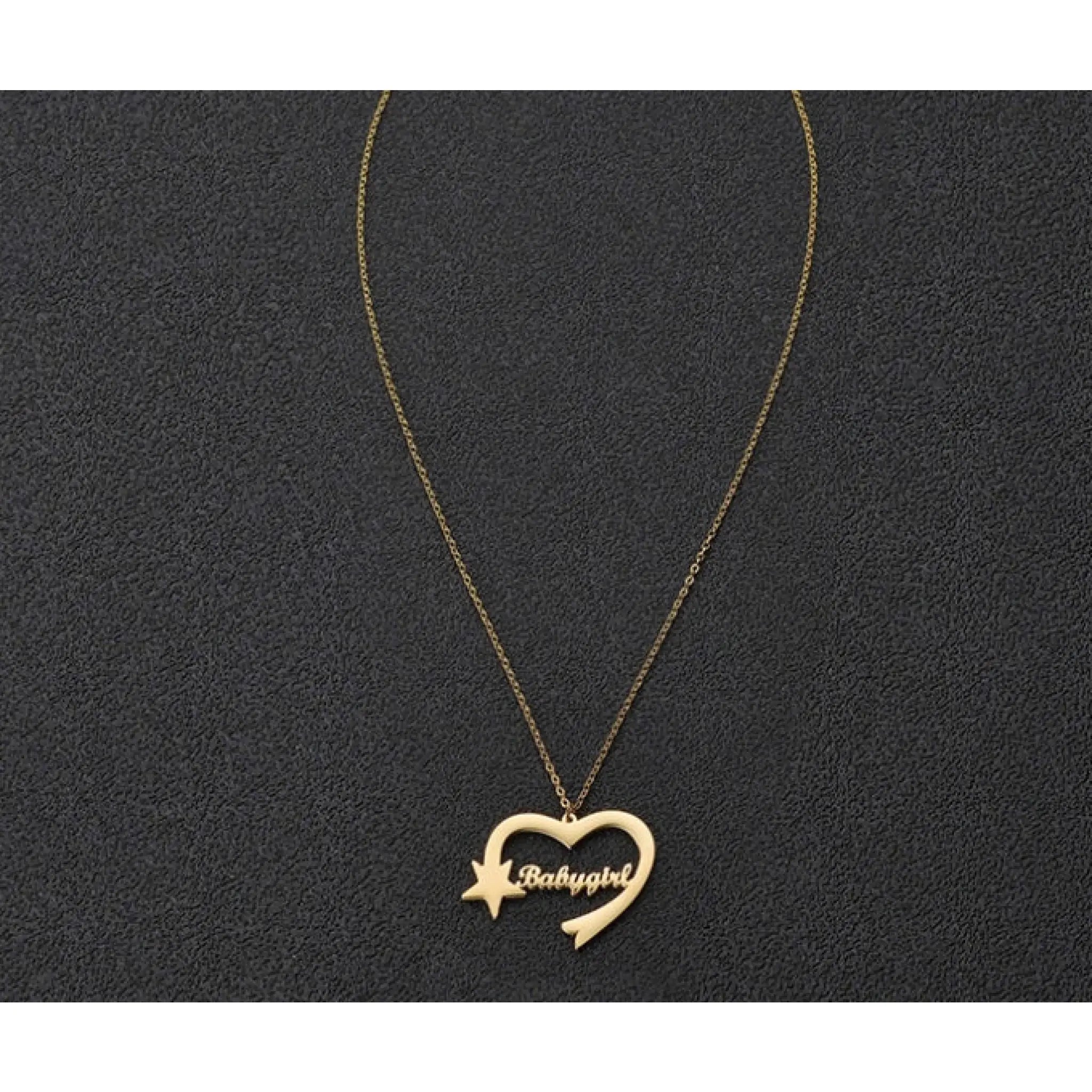 Personalized Cut Love Heart Shaped English Name Five-pointed Star - Gold - 7
