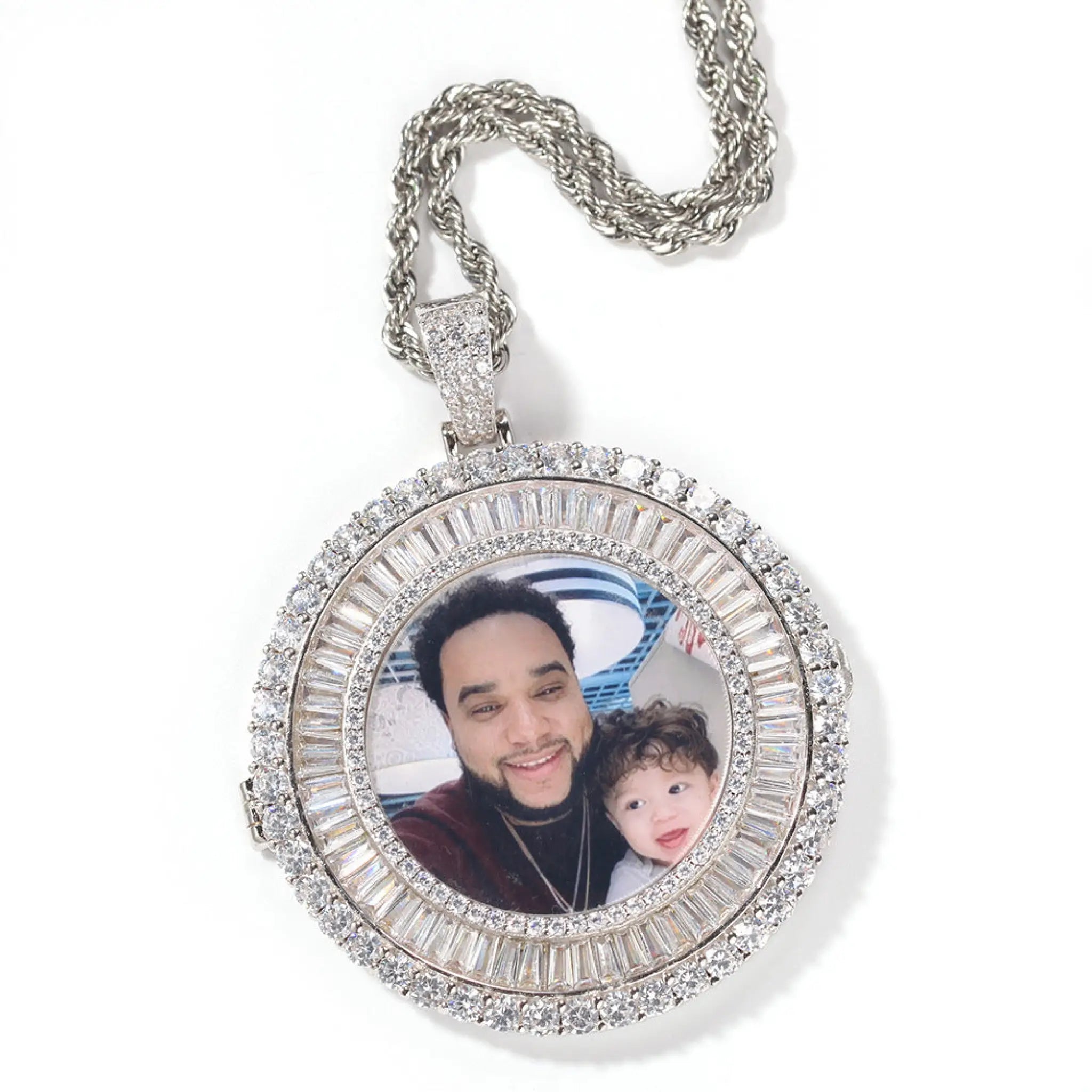 Personalized Photo Pendant Micro Inlaid Cubic Zirconia Necklace - Silver / 18inch - 7