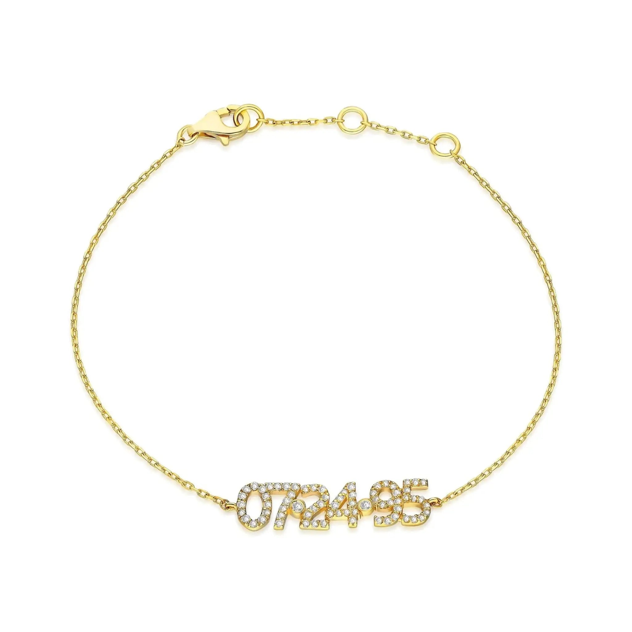 DIY Personalized 925 Silver Full Diamond Digital Bracelet - 925 Gold Plated - 7