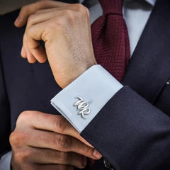 Handmade Frosted Personalized Name Abbreviation Metal Cufflinks - Steel color - 7