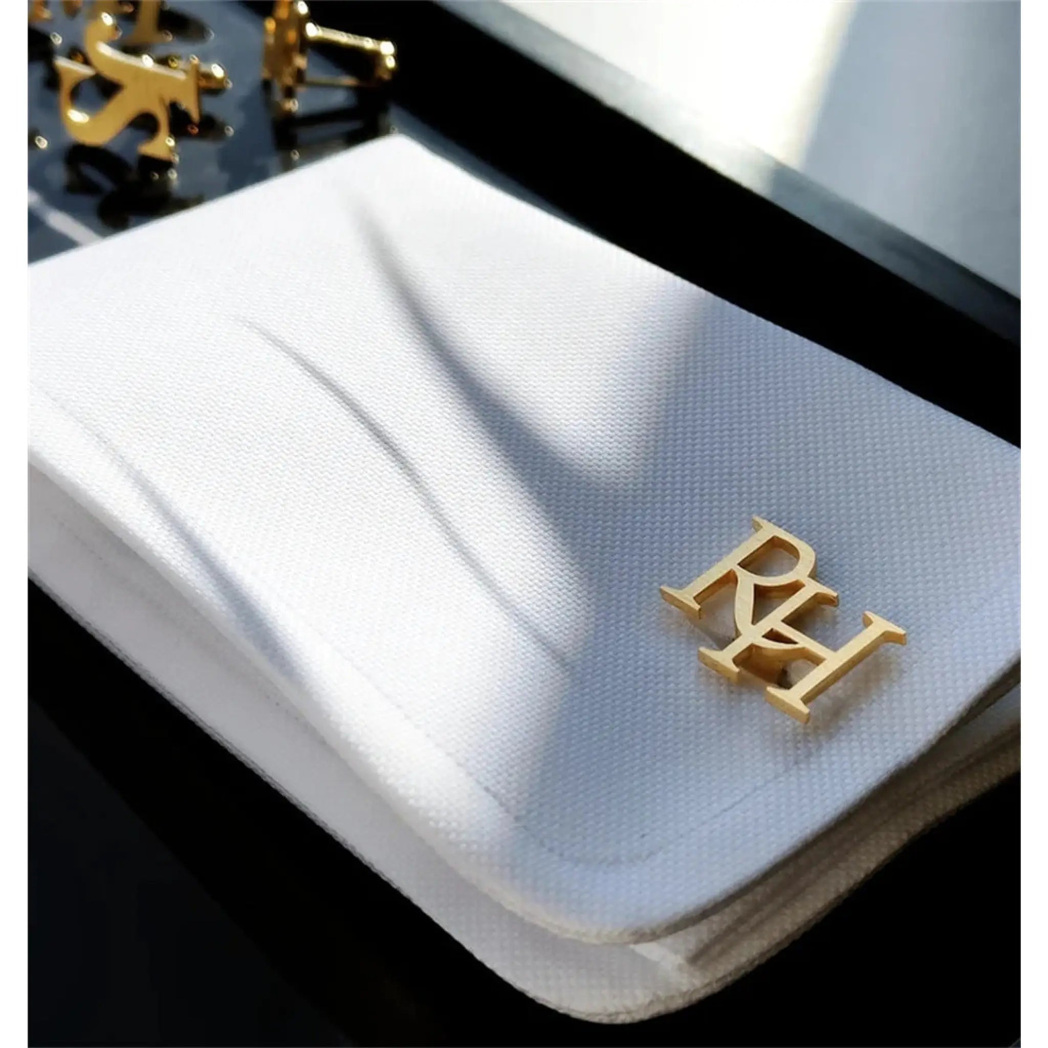 Handmade Frosted Personalized Name Abbreviation Metal Cufflinks - Gold - 7
