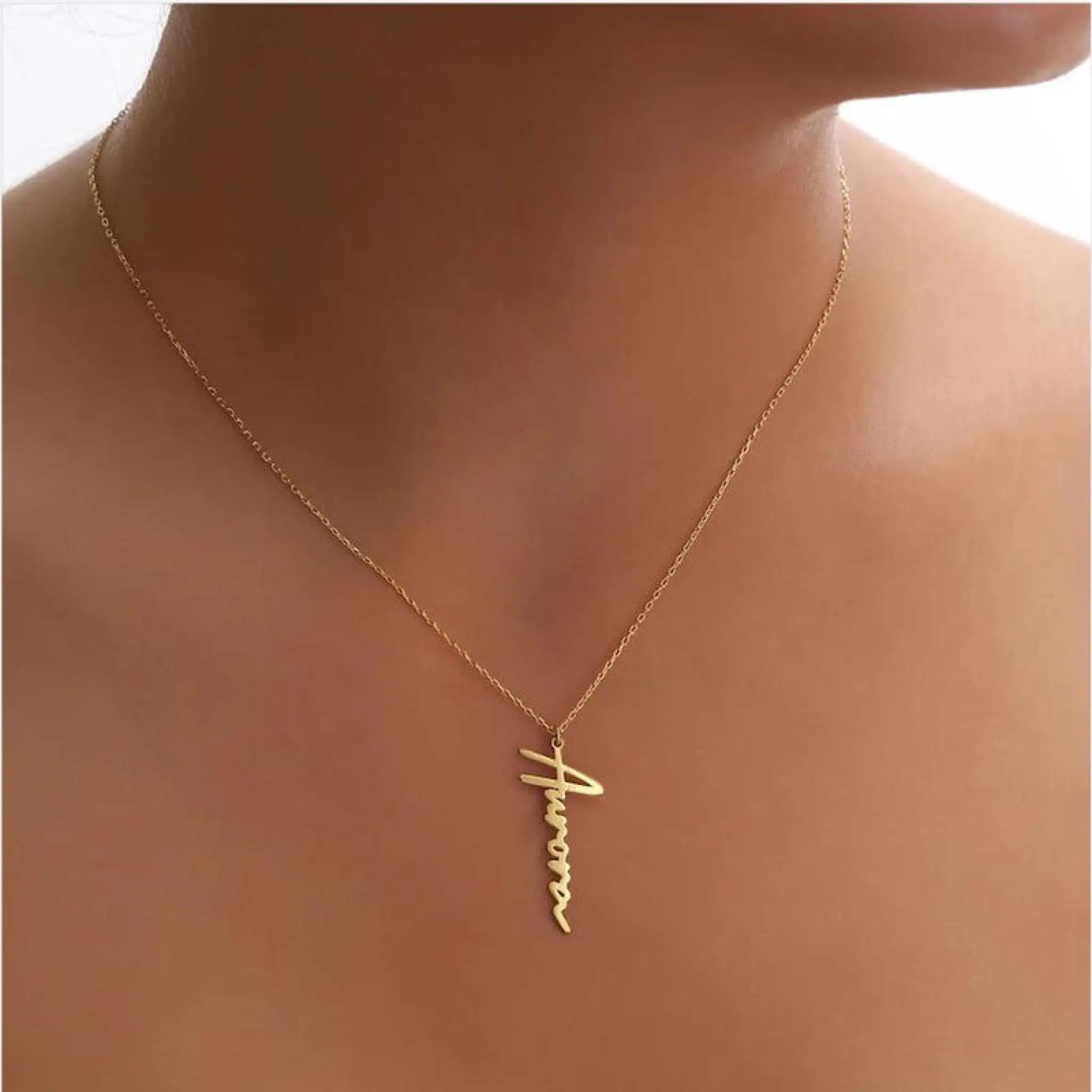 Handmade Vertical Name Signature Letter Necklace - Gold / 30cm - Necklace