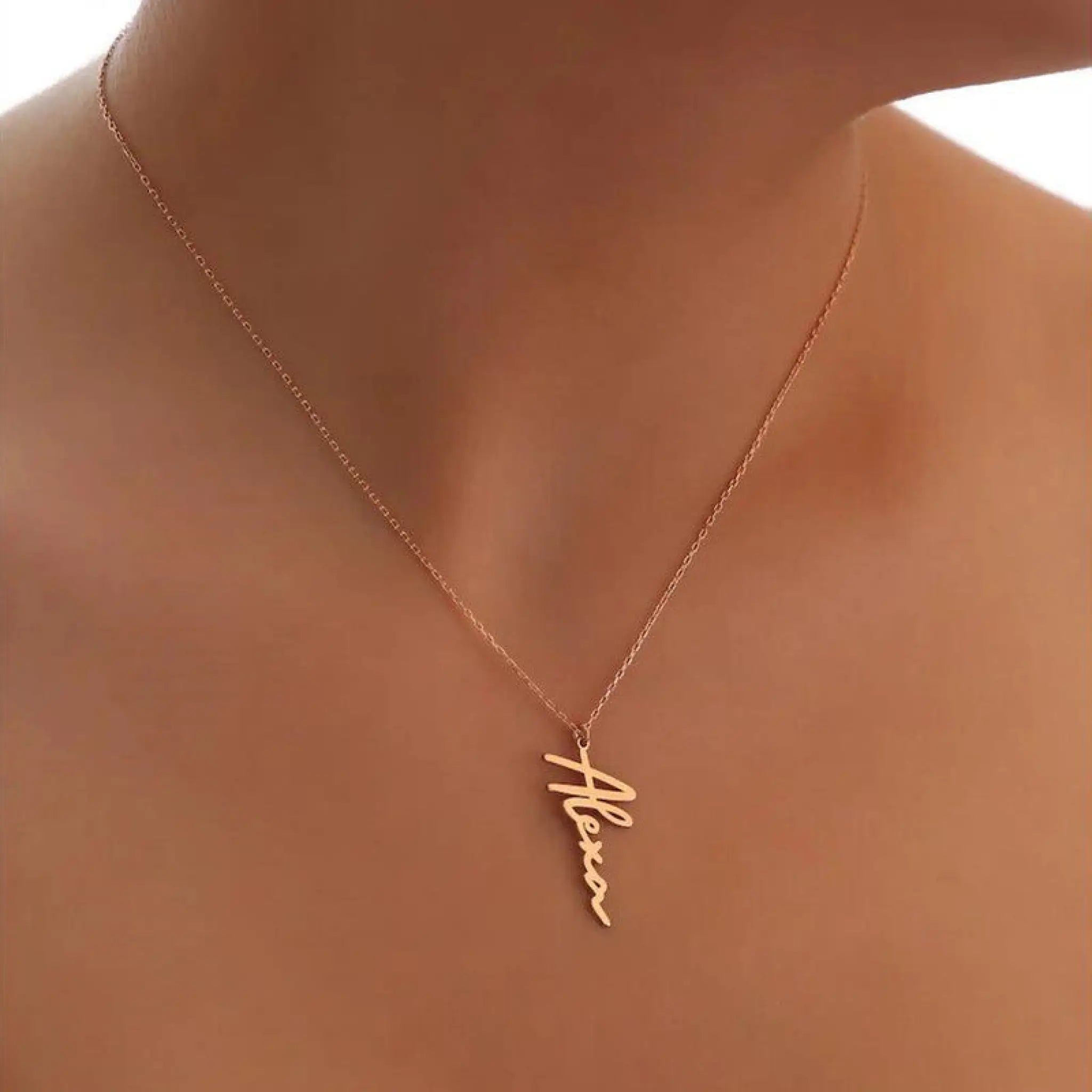 Handmade Vertical Name Signature Letter Necklace - Rose Gold / 30cm - Necklace