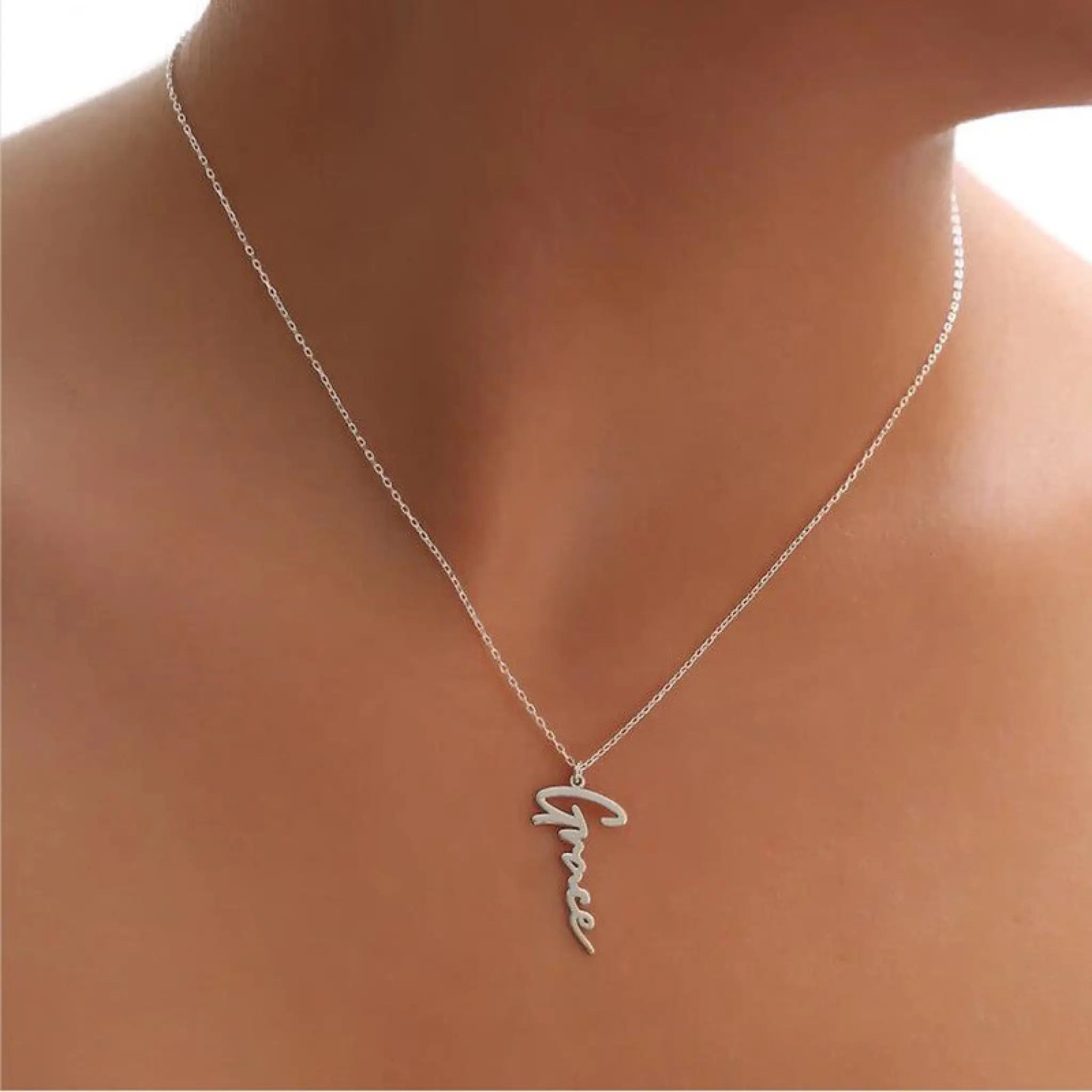 Handmade Vertical Name Signature Letter Necklace - Silver / 30cm - Necklace