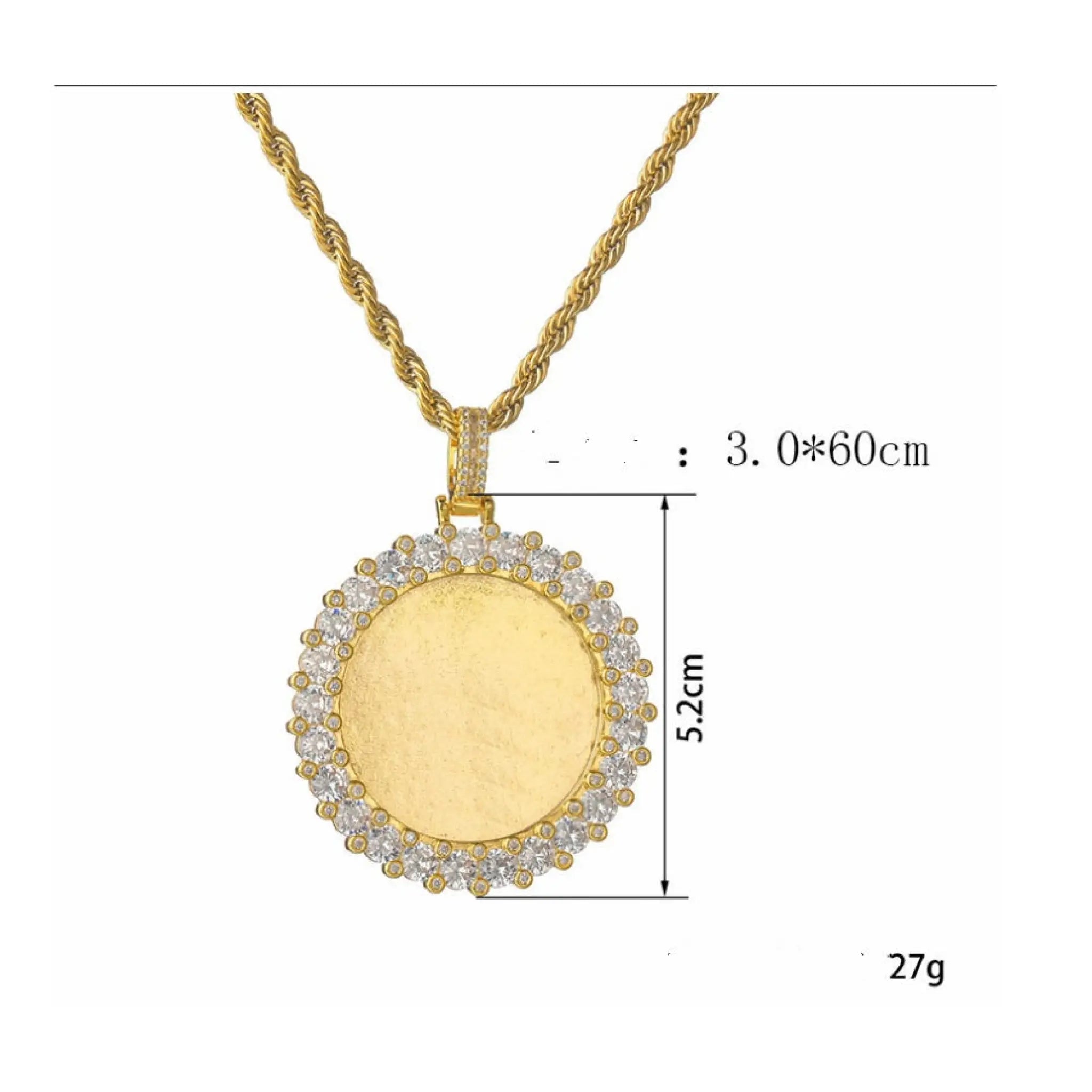 Hip Hop Diamond Round Photo Frame Couple Memorial Photo Pendant Necklace - 7