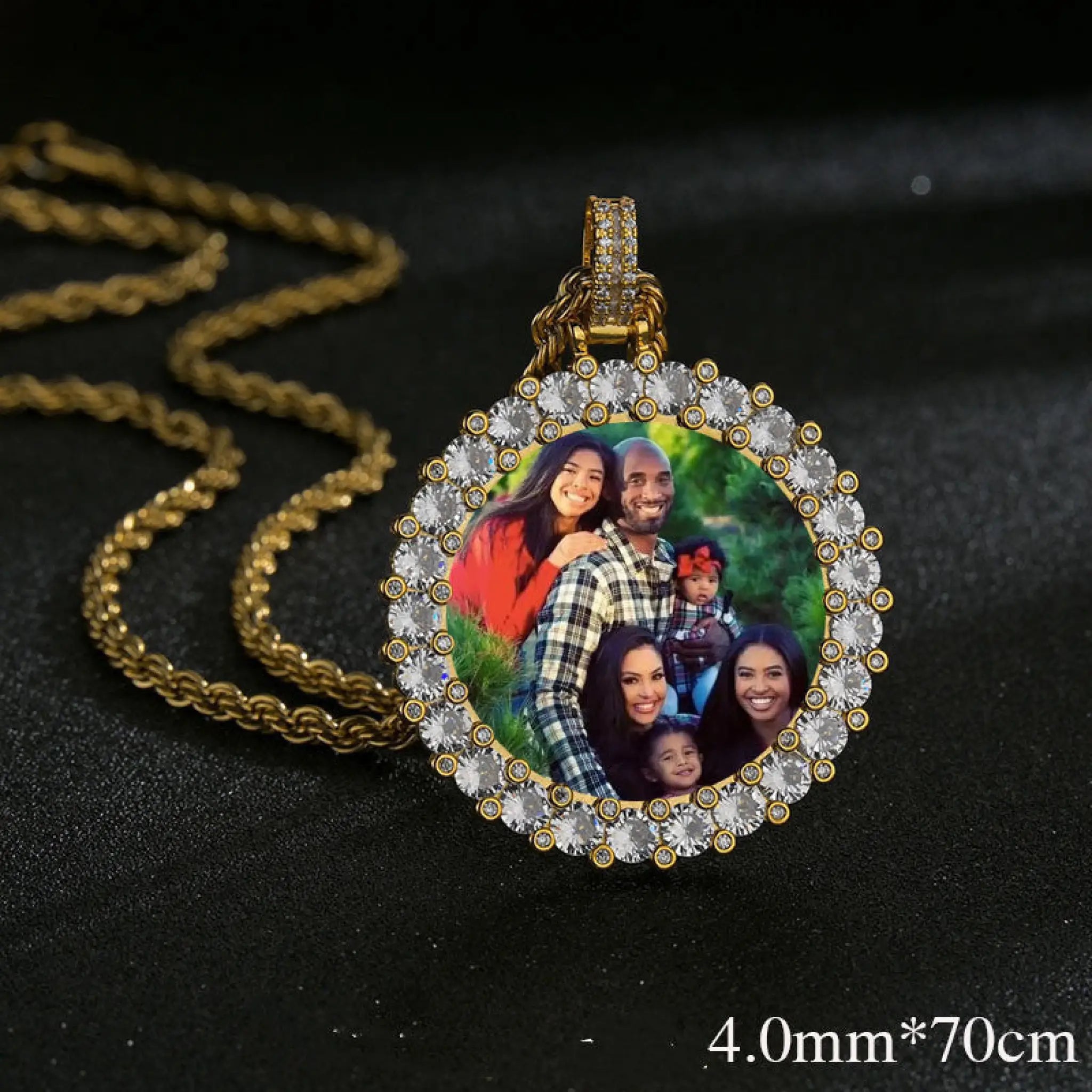 Hip Hop Diamond Round Photo Frame Couple Memorial Photo Pendant Necklace - Gold4.0mm70cm - 7