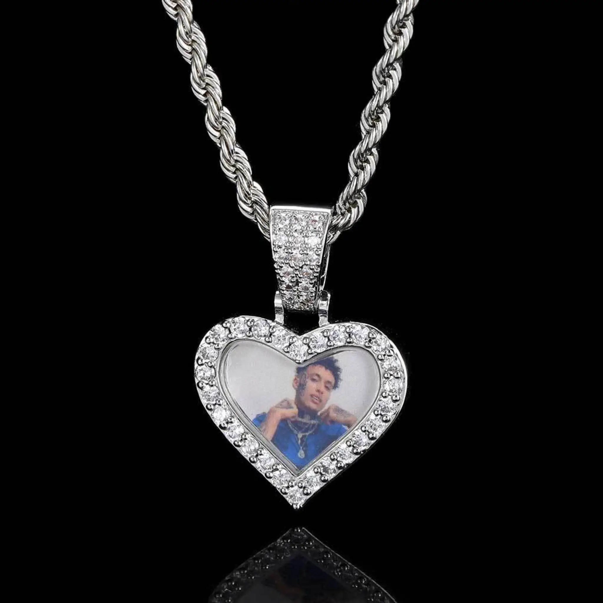 Hip Hop Mini Trumpet Love Photo Pendant Necklace - Silver - 7