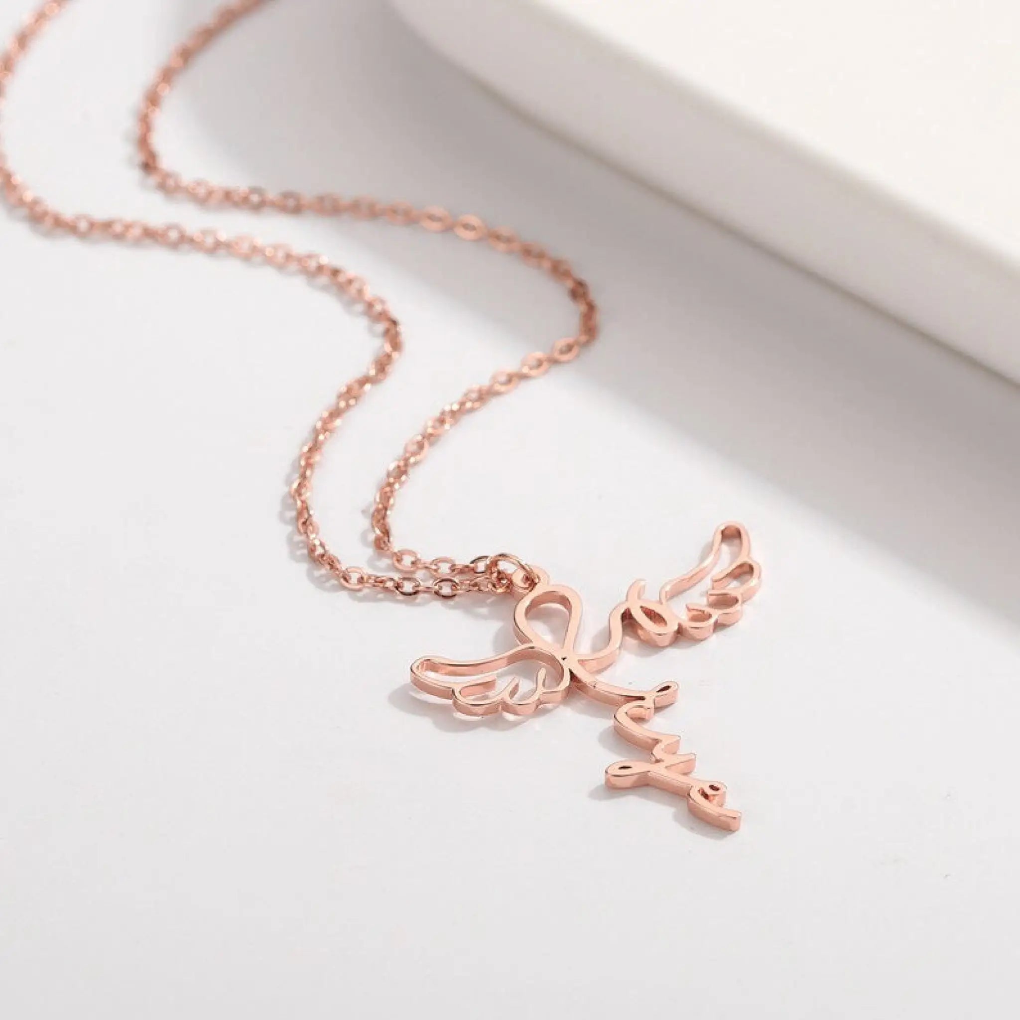 Hollowed Out Angel Wings Name Necklace - Rose gold - 7
