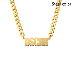 Horsewhip Chain Custom Stainless Steel Old English Name Necklace Ladies Hip Hop Clavicle - 1 Style / Steel color - 7