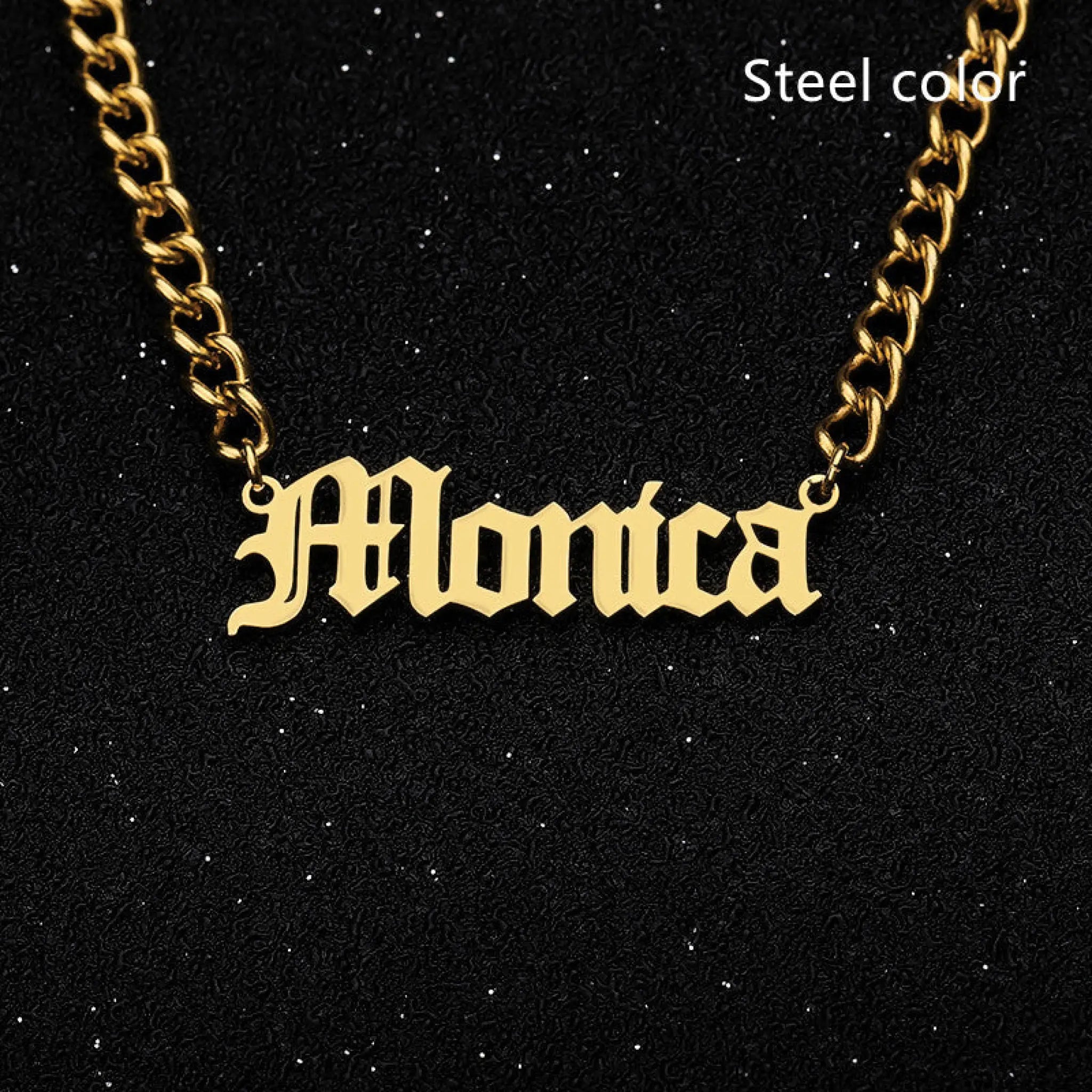 Horsewhip Chain Custom Stainless Steel Old English Name Necklace Ladies Hip Hop Clavicle - 2 Style / Steel color - 7