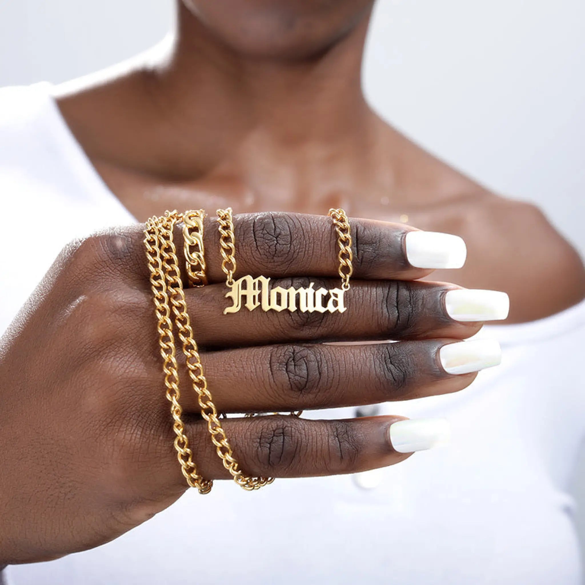 Horsewhip Chain Custom Stainless Steel Old English Name Necklace Ladies Hip Hop Clavicle - 2 Style / Gold - 7
