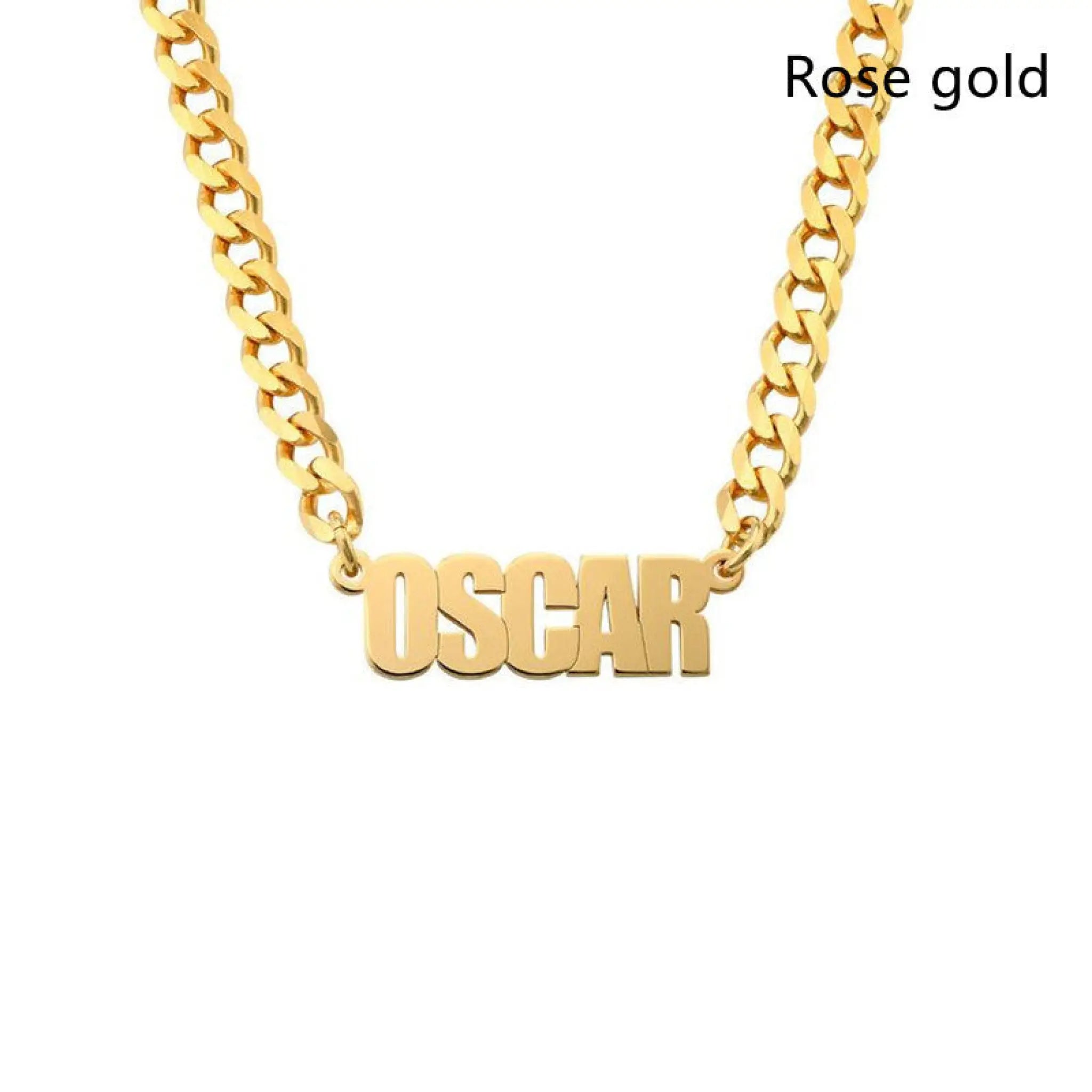 Horsewhip Chain Custom Stainless Steel Old English Name Necklace Ladies Hip Hop Clavicle - 1 Style / Rose Gold - 7