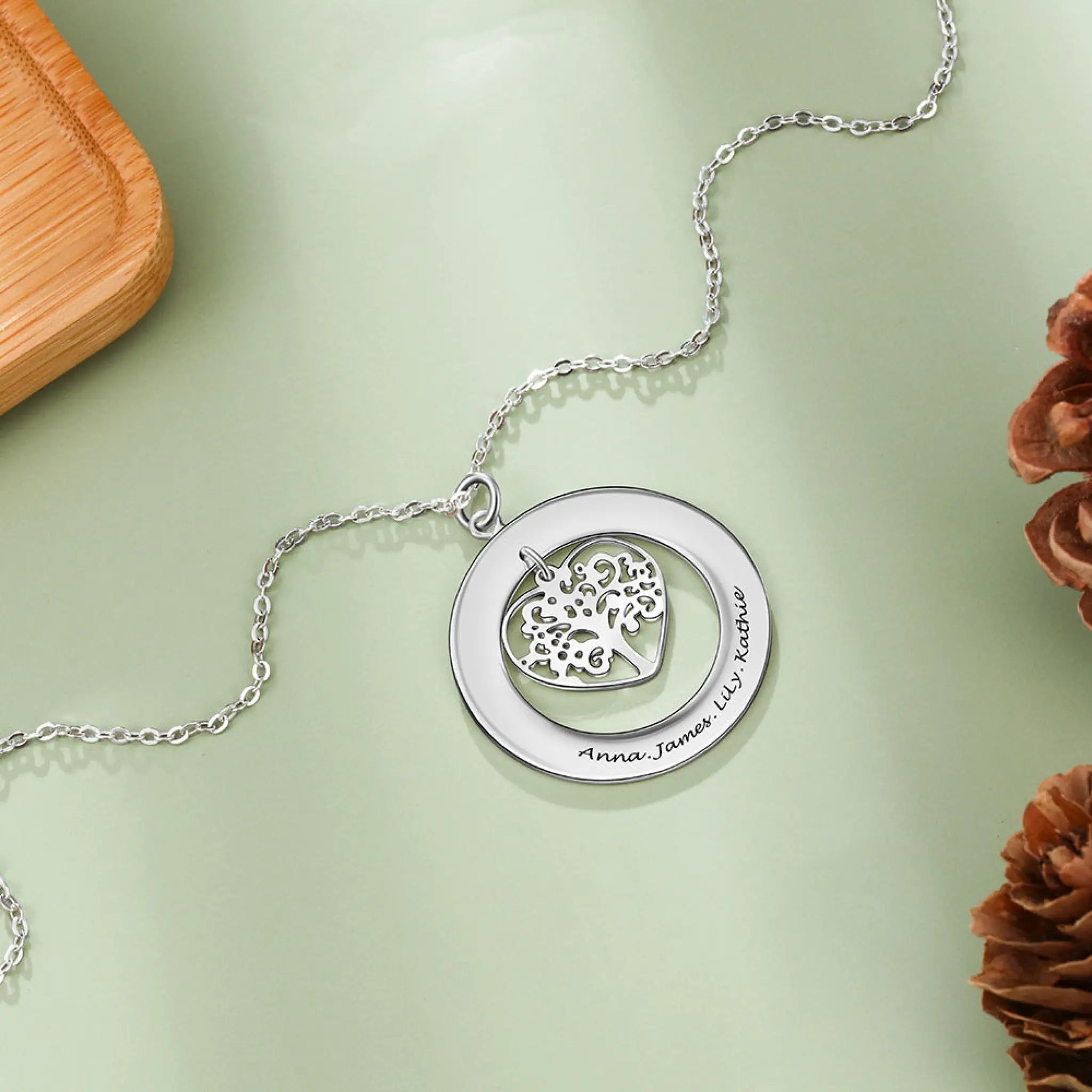 Life Tree carved name custom Necklace - Silver