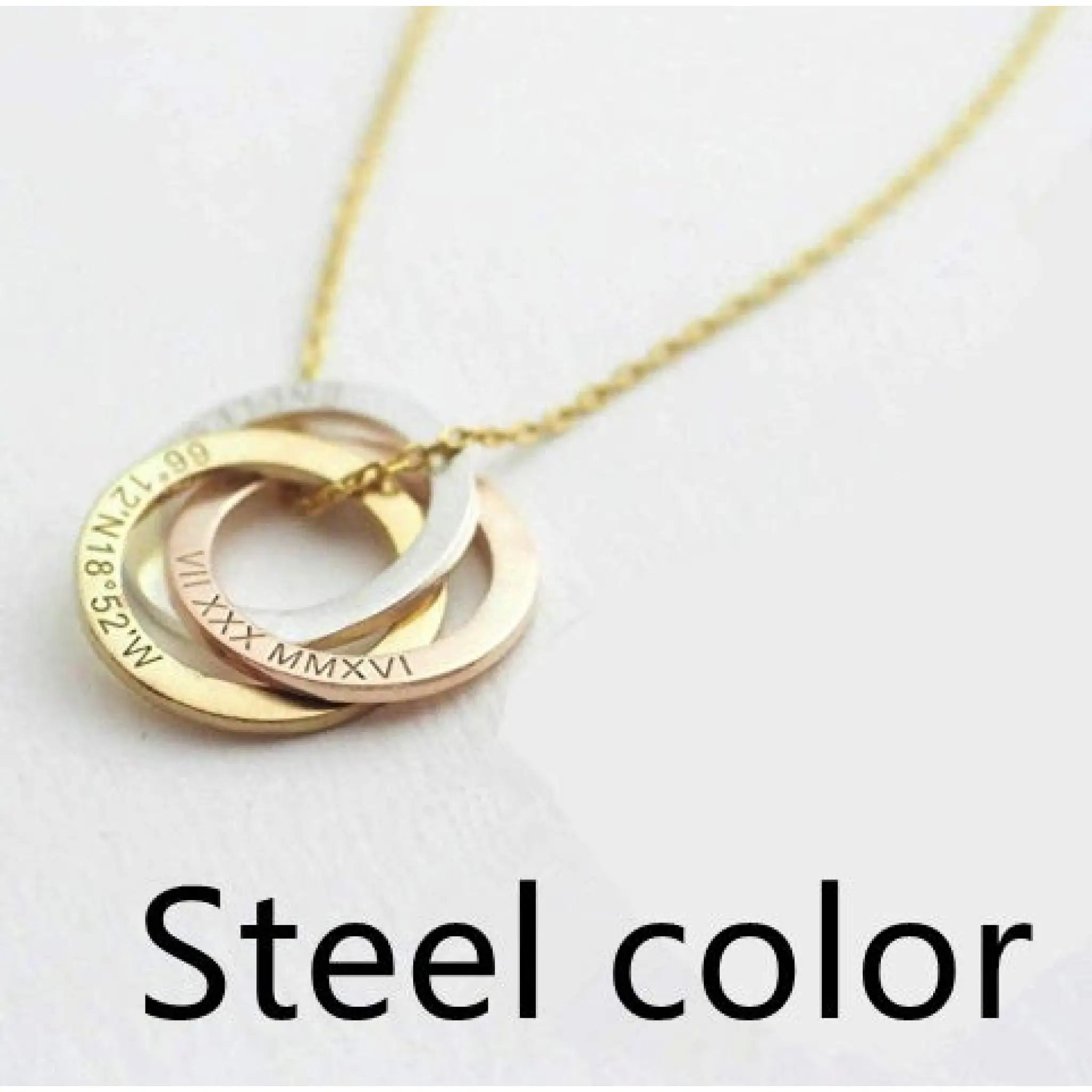 Linked Circle Custom Children Name Rings Eternity Necklace Mother Gift - Steel color / 3circles - 7