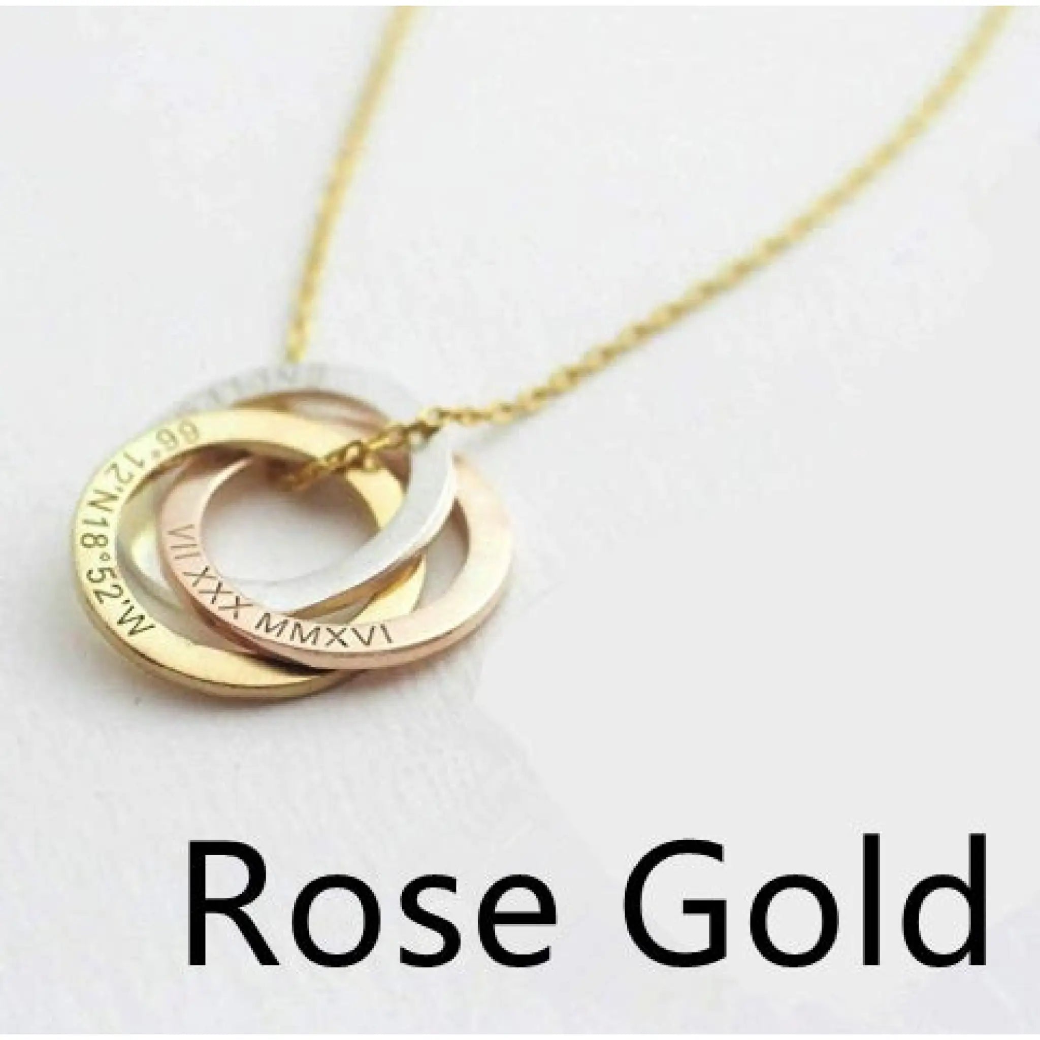 Linked Circle Custom Children Name Rings Eternity Necklace Mother Gift - Rose Gold / 3circles - 7