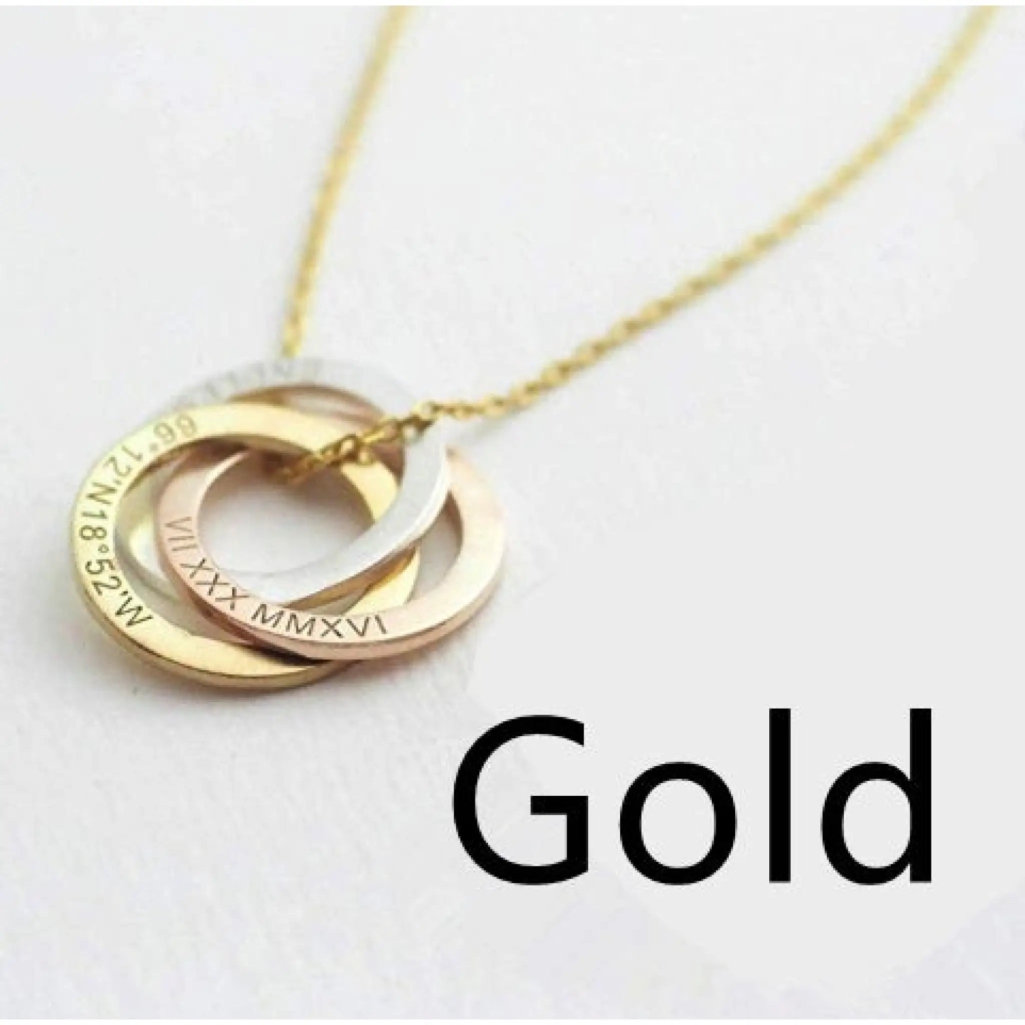 Linked Circle Custom Children Name Rings Eternity Necklace Mother Gift - Gold / 3circles - 7
