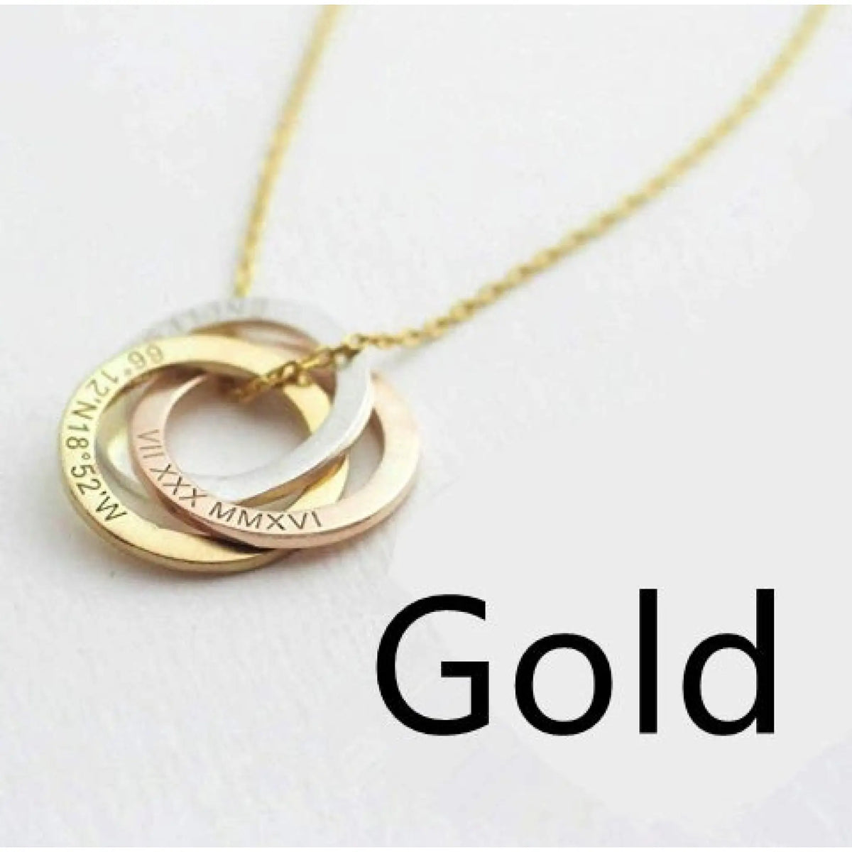 Linked Circle Custom Children Name Rings Eternity Necklace Mother Gift - Gold / 3circles - 7