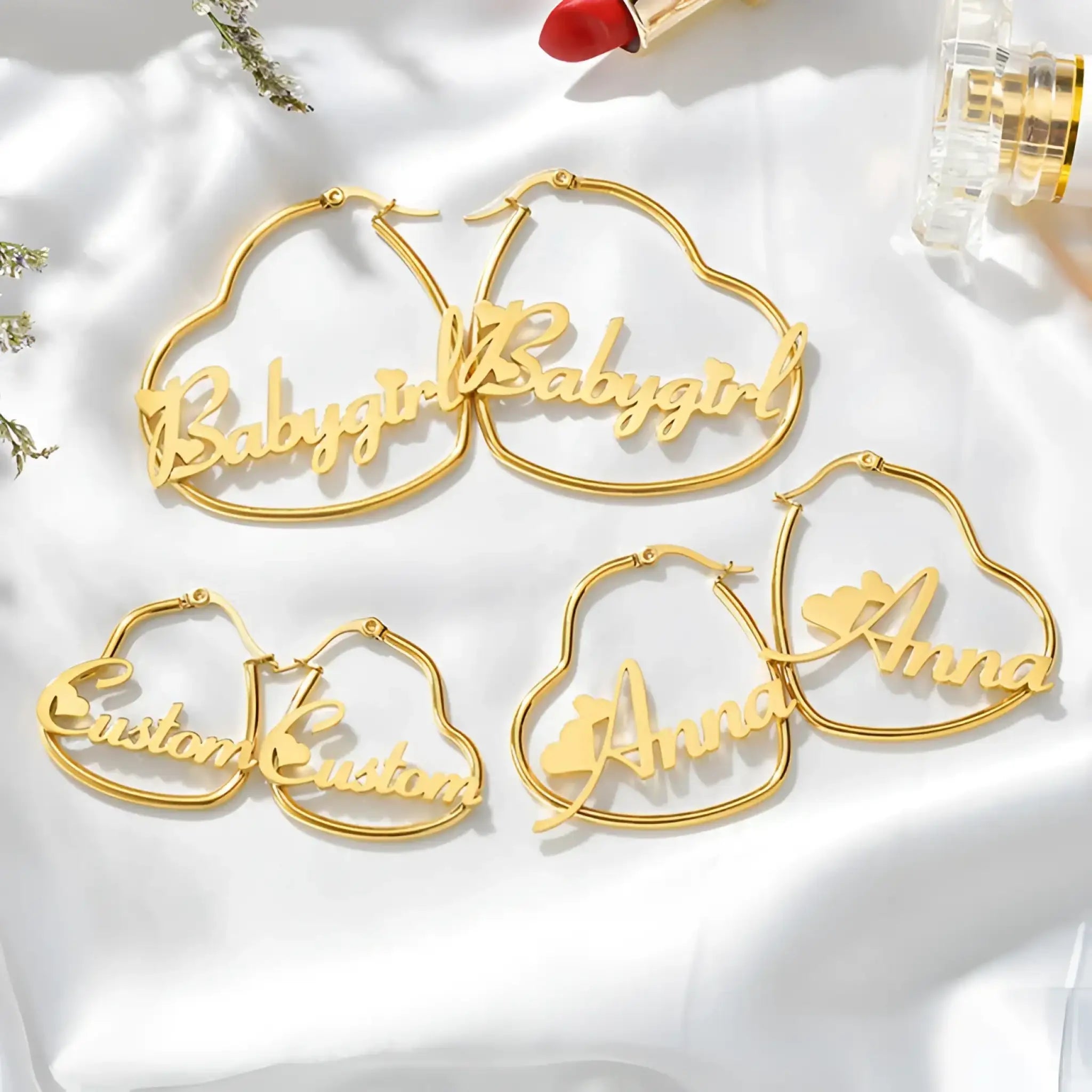 Love Name Earrings English Alphabet Ladies Peach Heart Earrings - 7