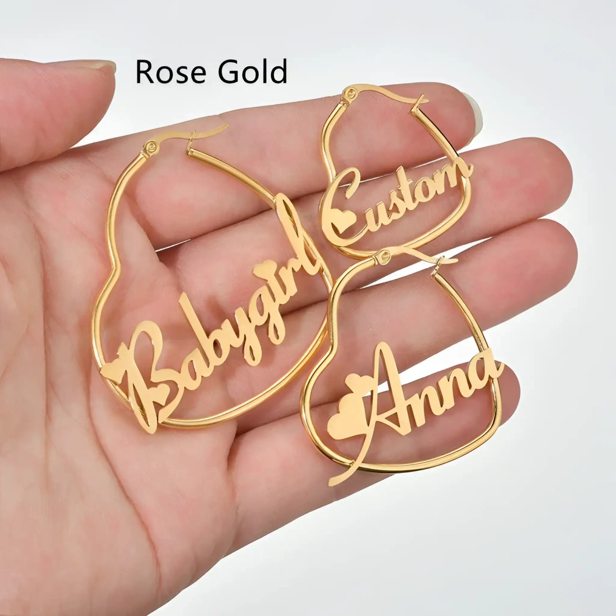 Love Name Earrings English Alphabet Ladies Peach Heart Earrings - Rose Gold - 7