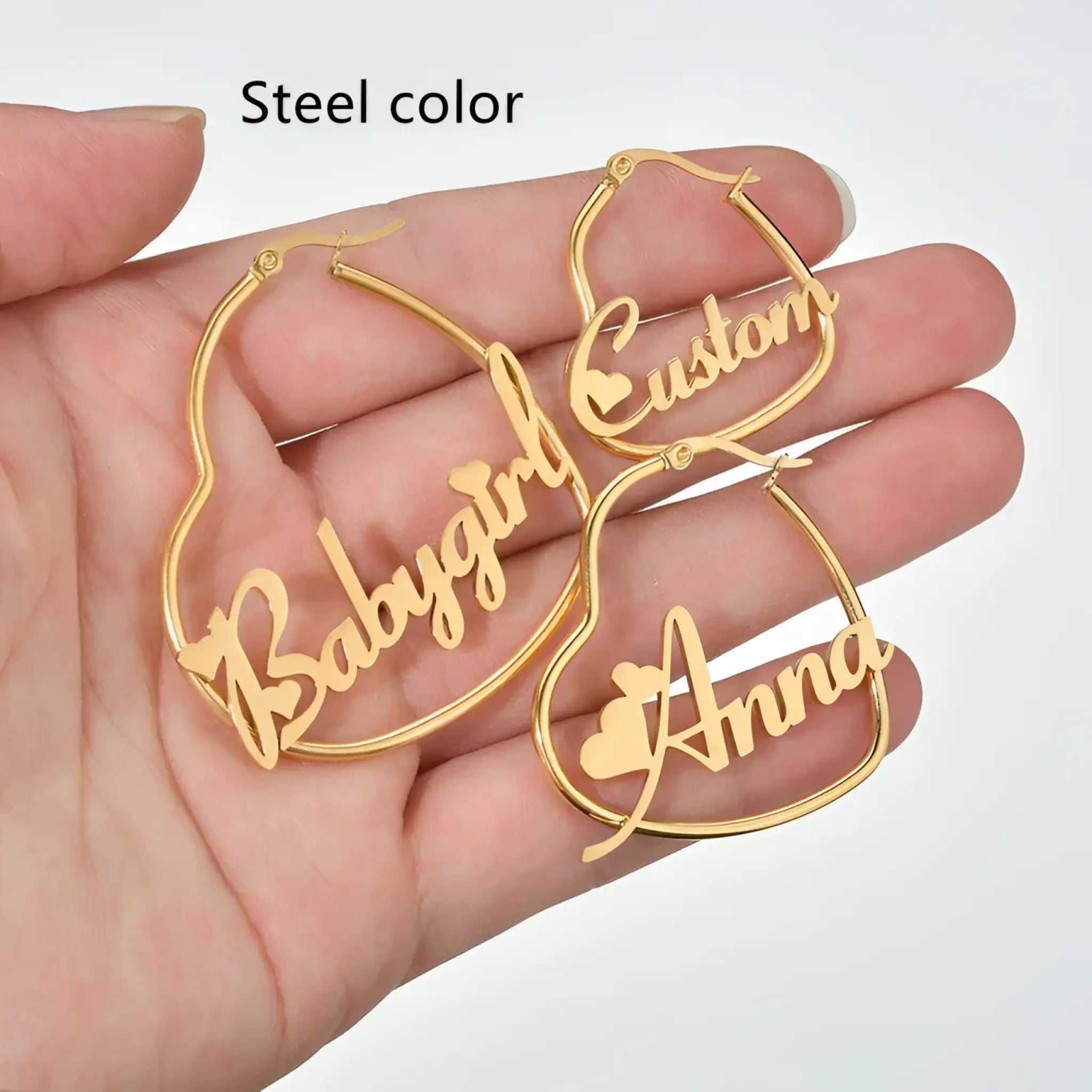 Love Name Earrings English Alphabet Ladies Peach Heart Earrings - Steel color - 7