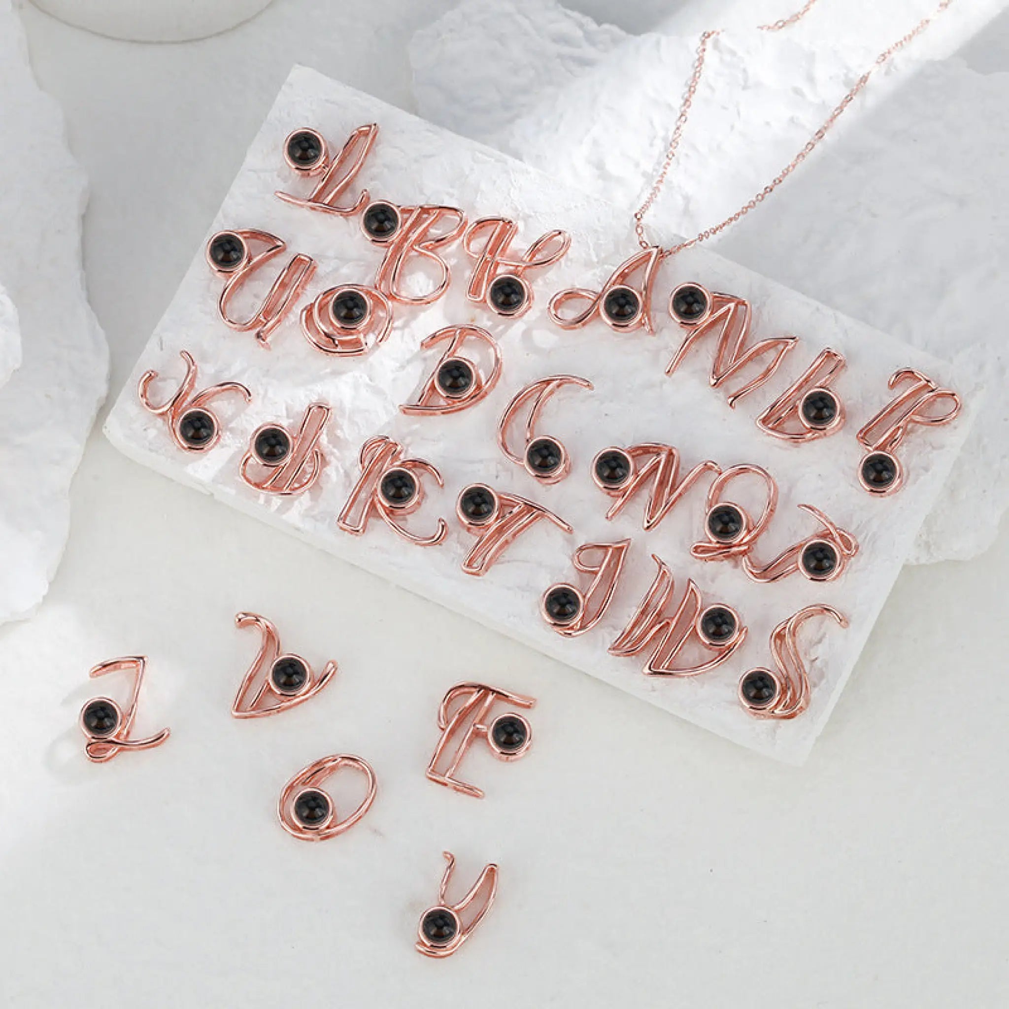 Men’s And Women’s Fashion Personalised Alphabet Projection Necklace - Rose Gold / A - 7