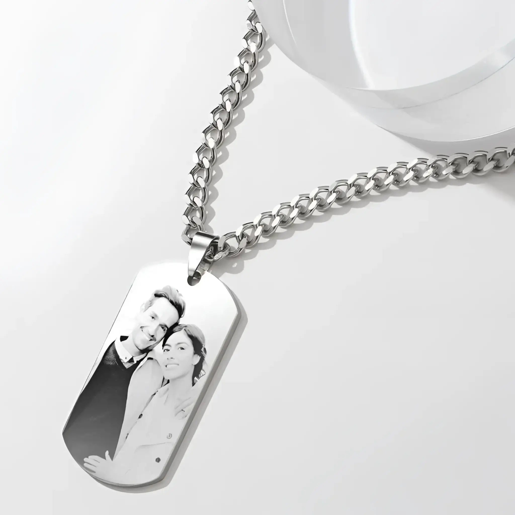 Men’s Engraved Photo Silver Necklace - default - Name Bracelets