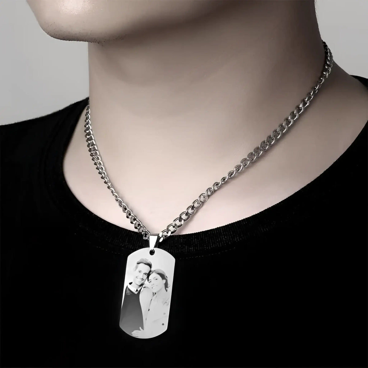Men’s Engraved Photo Silver Necklace - default - Name Bracelets