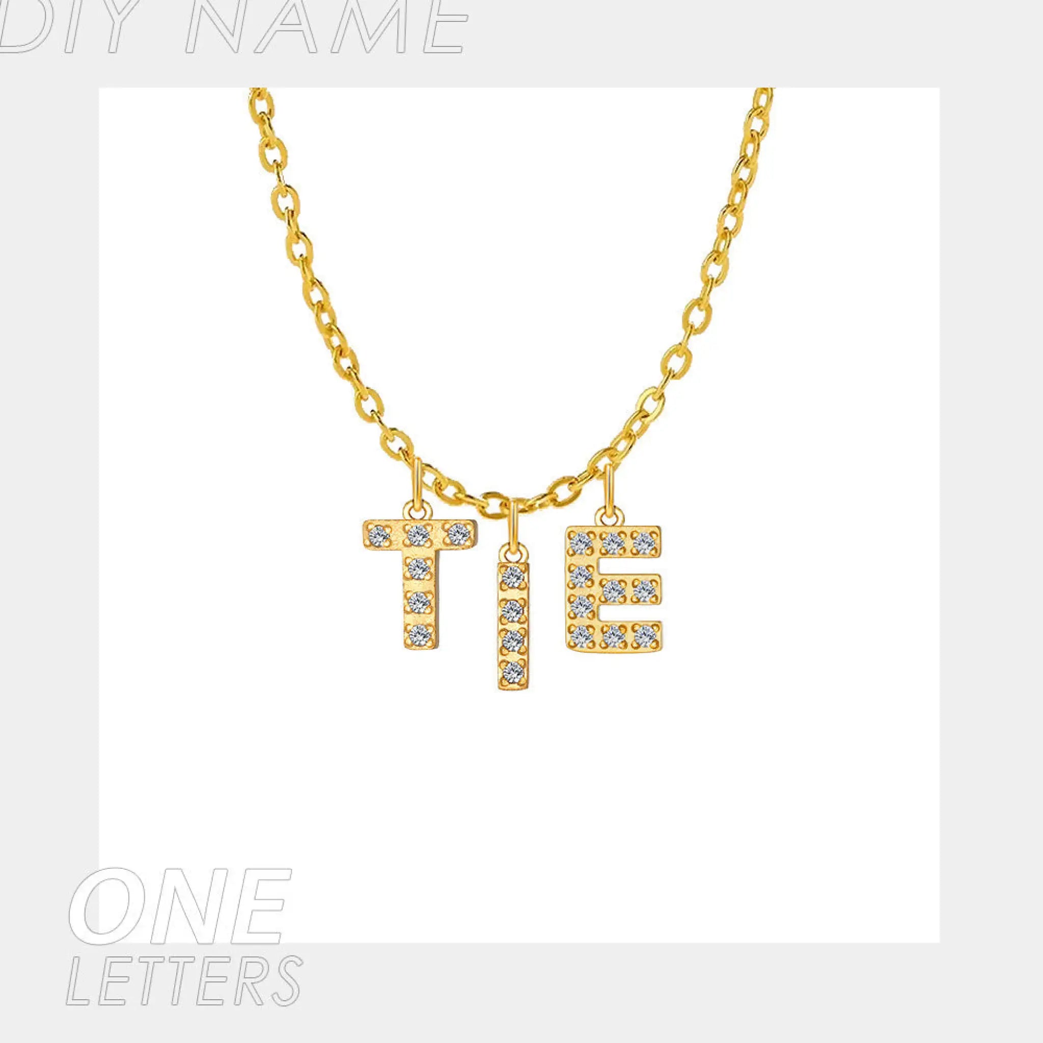 Micro Inlaid Brick And Stone 26 Letter Name Necklace Pendant - Gold / 3Letter - 7