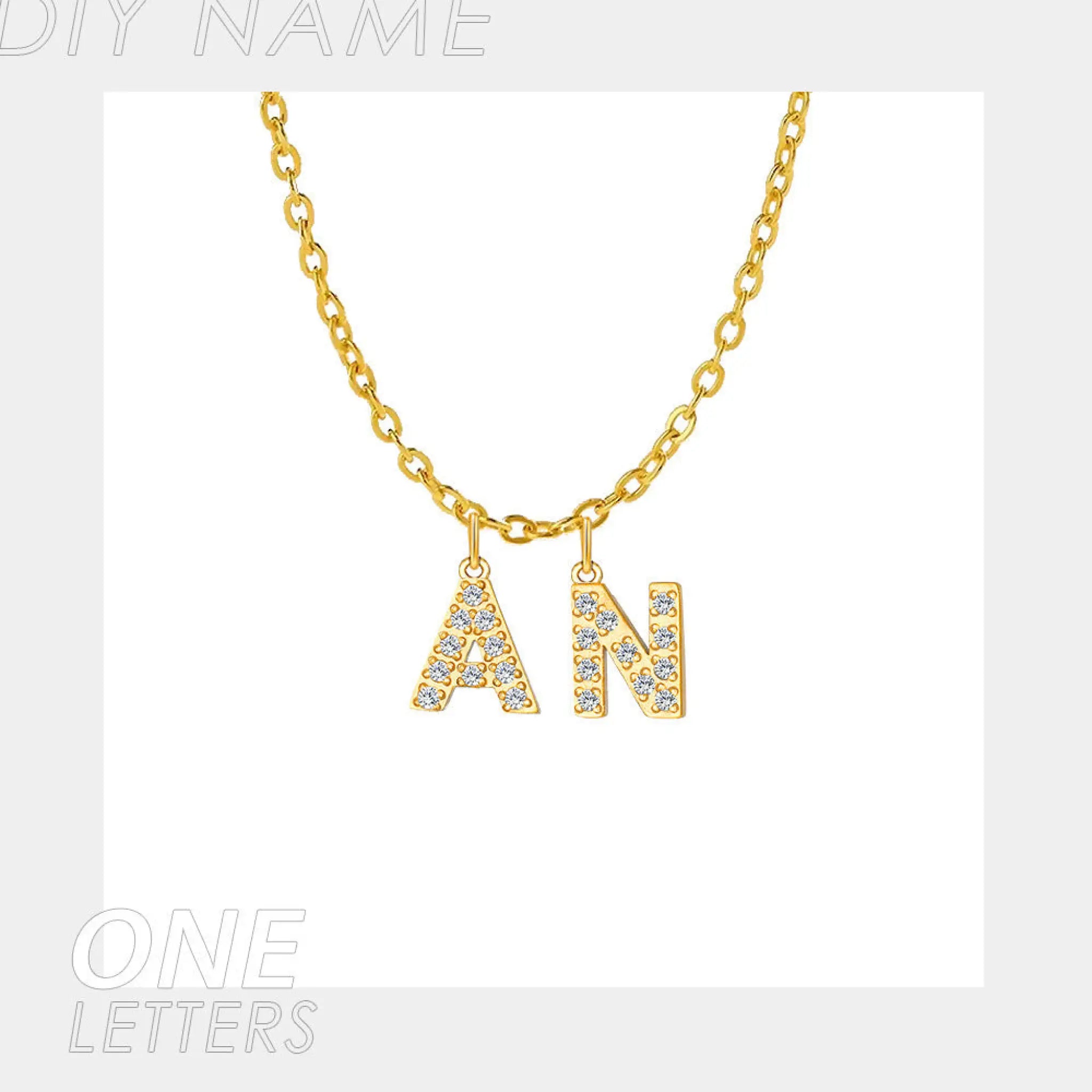 Micro Inlaid Brick And Stone 26 Letter Name Necklace Pendant - Gold / 2Letter - 7