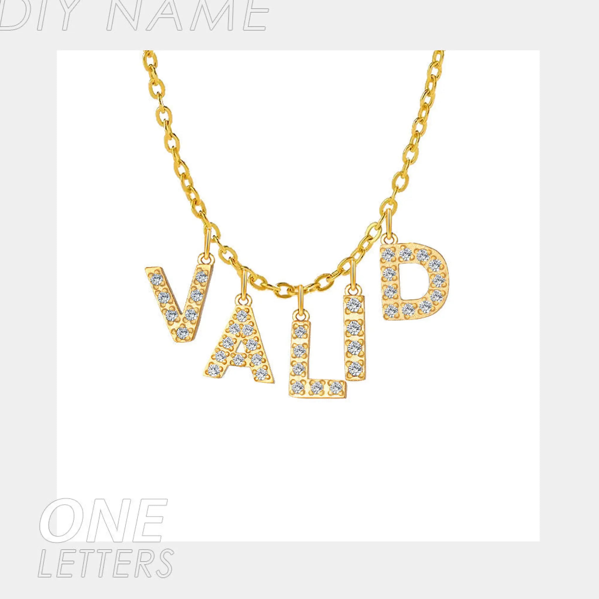 Micro Inlaid Brick And Stone 26 Letter Name Necklace Pendant - Gold / 5Letter - 7
