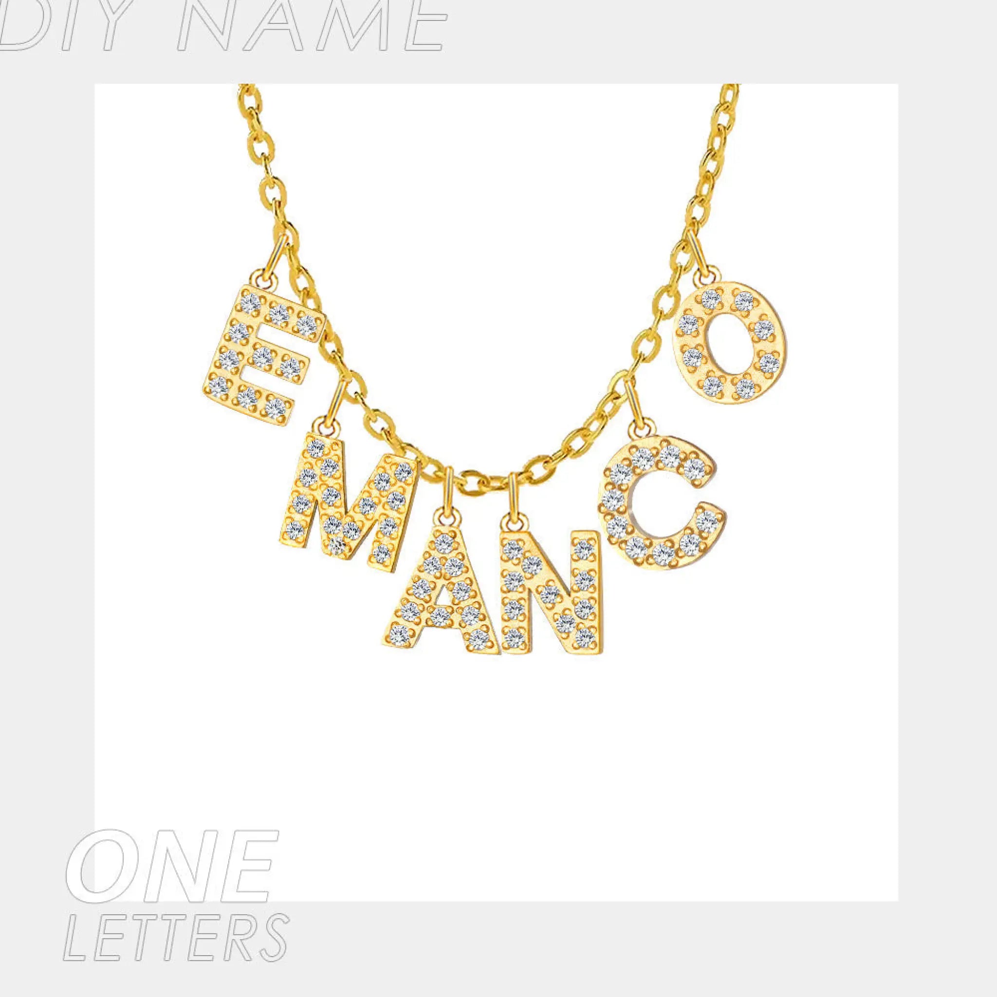 Micro Inlaid Brick And Stone 26 Letter Name Necklace Pendant - Gold / 6Letter - 7