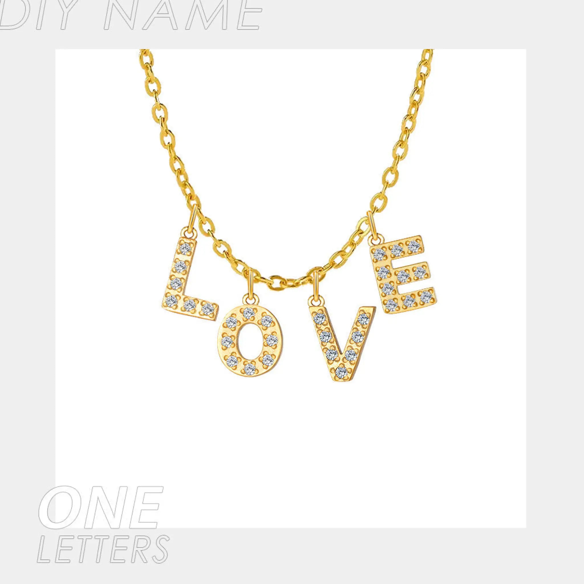 Micro Inlaid Brick And Stone 26 Letter Name Necklace Pendant - Gold / 4Letter - 7