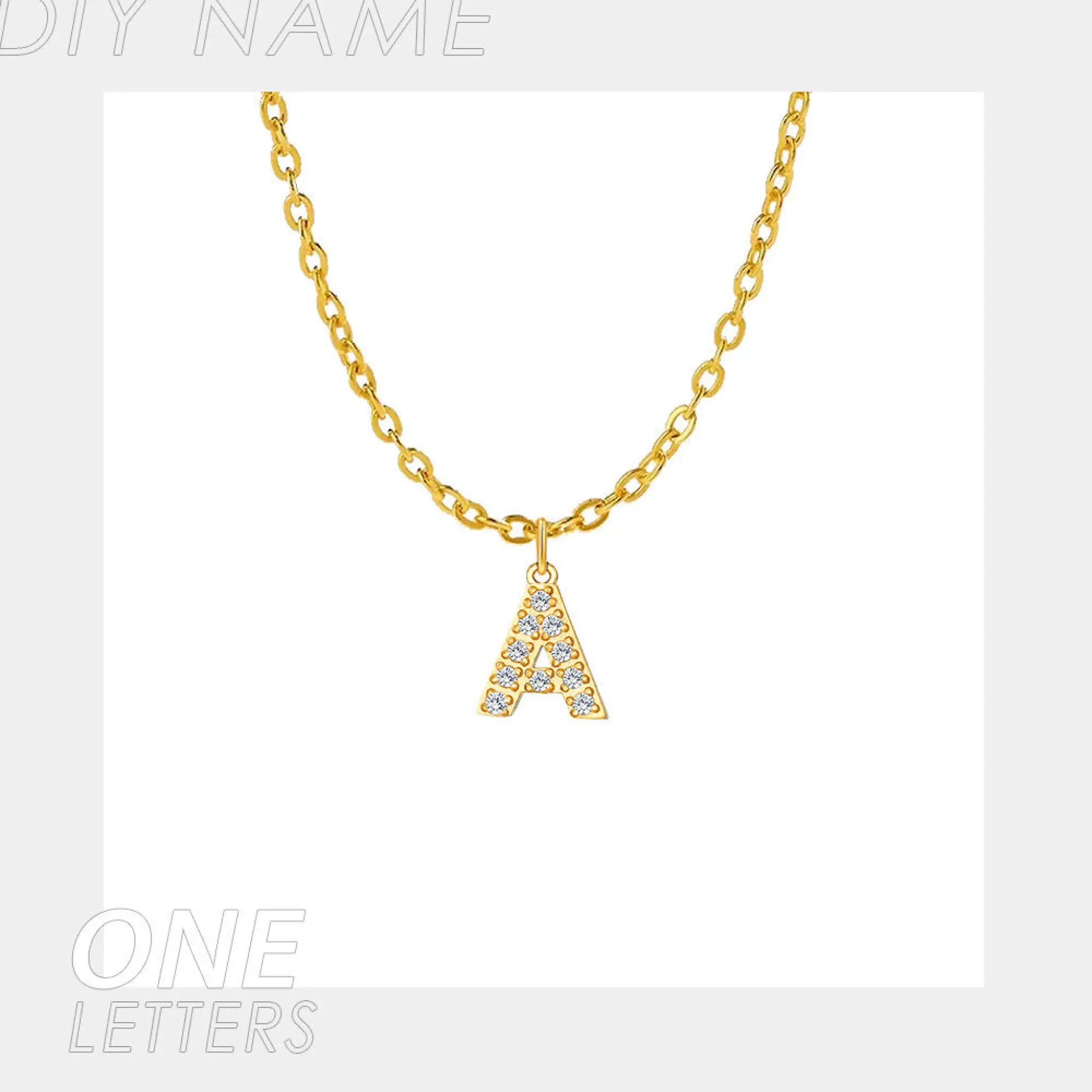 Micro Inlaid Brick And Stone 26 Letter Name Necklace Pendant - Gold / 1Letter - 7