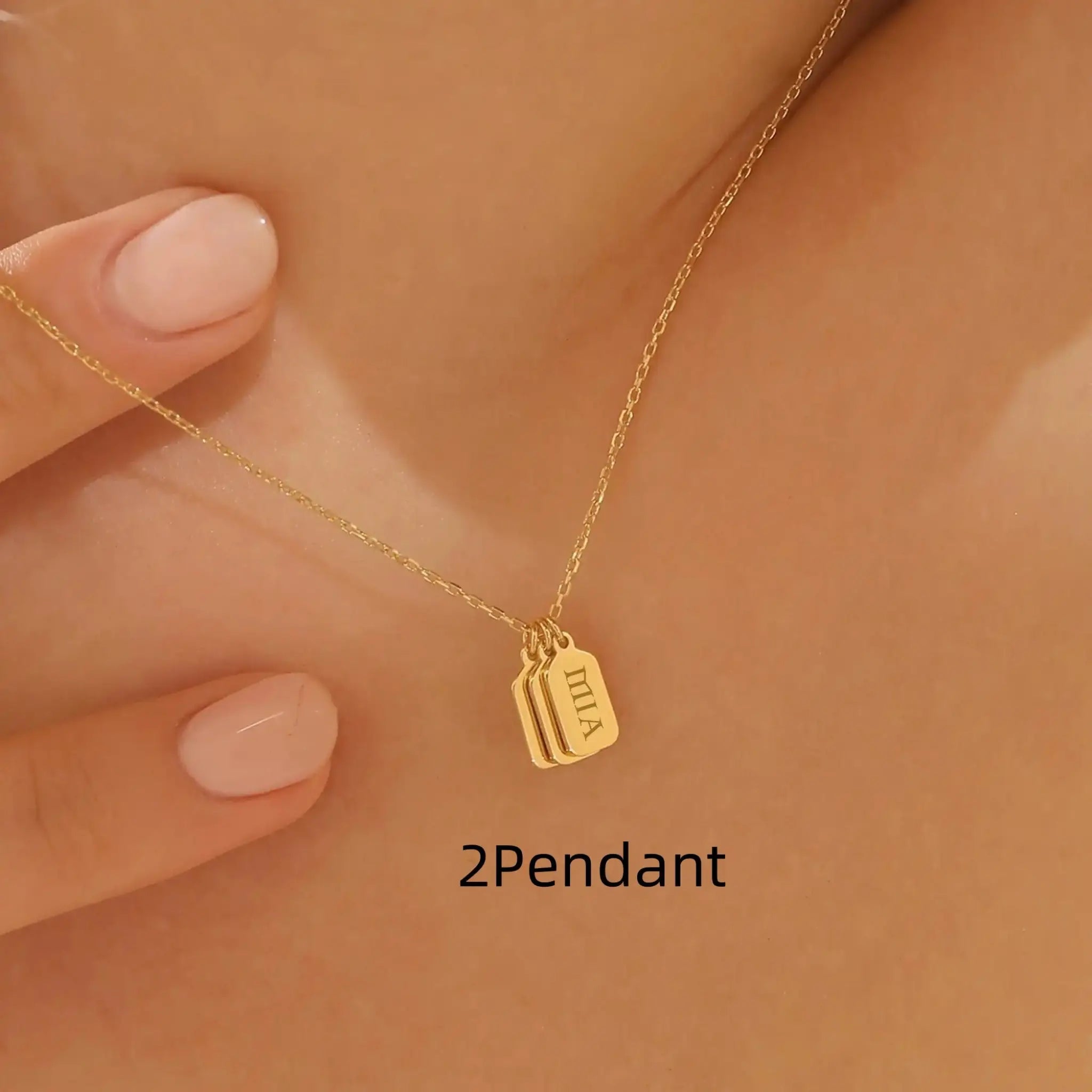 Minimalist Carved Name Pendant Necklace - Gold / 2 Pendant - 7