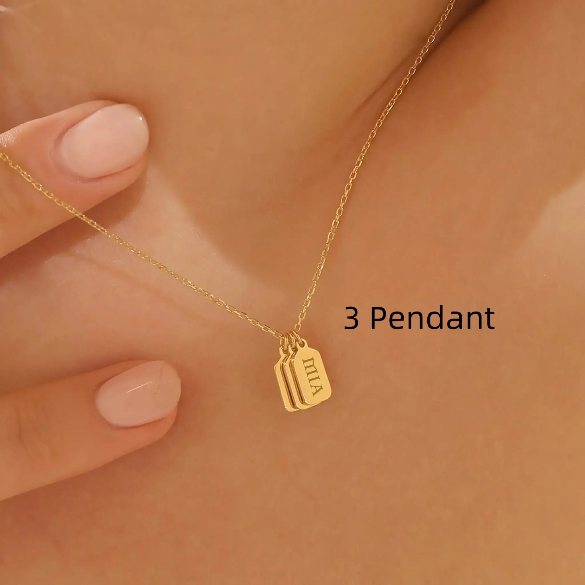 Minimalist Carved Name Pendant Necklace - Gold / 3 Pendant - 7
