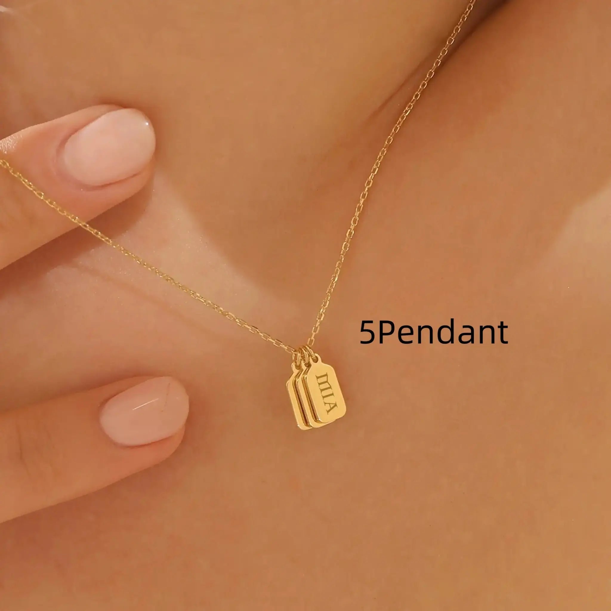 Minimalist Carved Name Pendant Necklace - Gold / 5 Pendant - 7