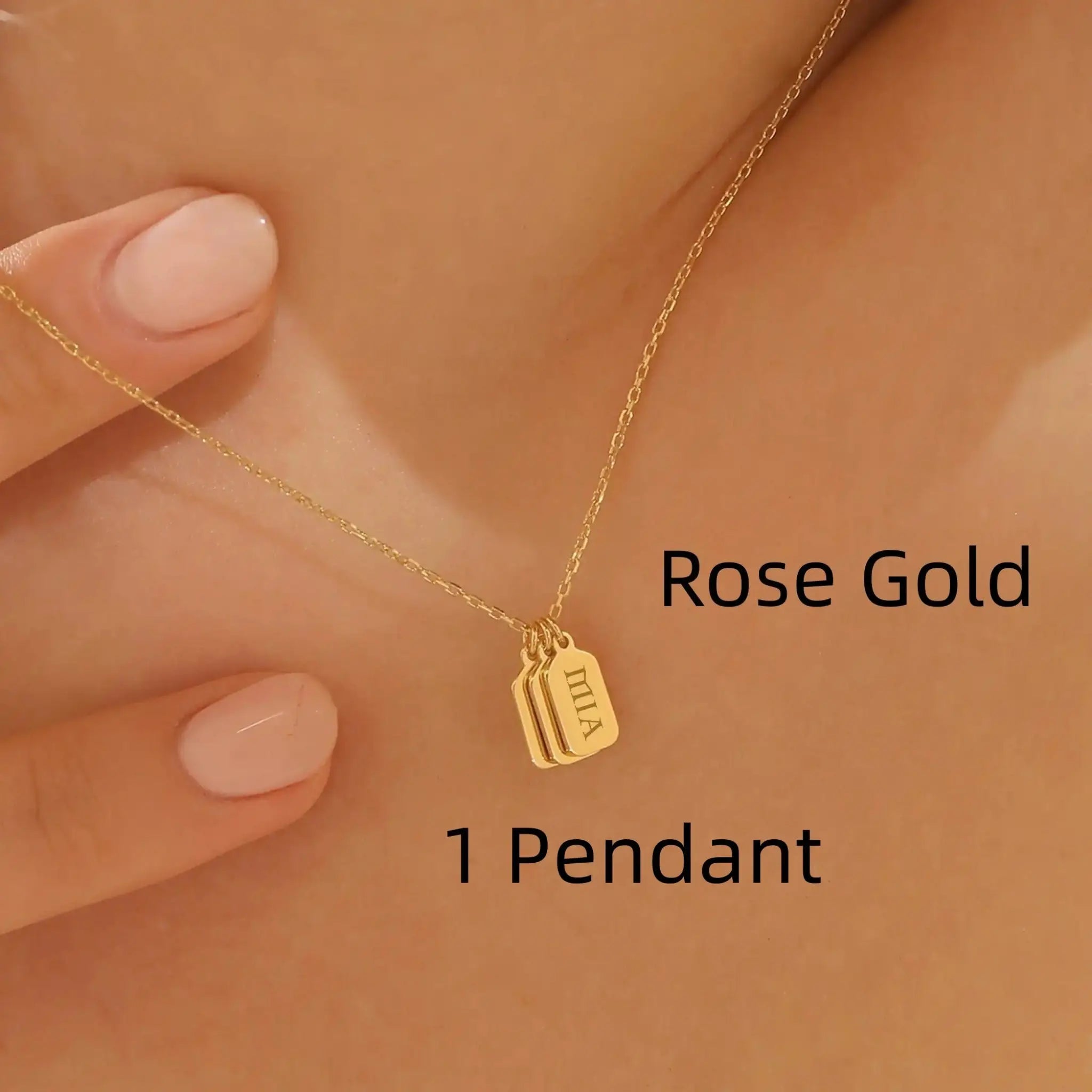 Minimalist Carved Name Pendant Necklace - Rose Gold / 1 Pendant - 7