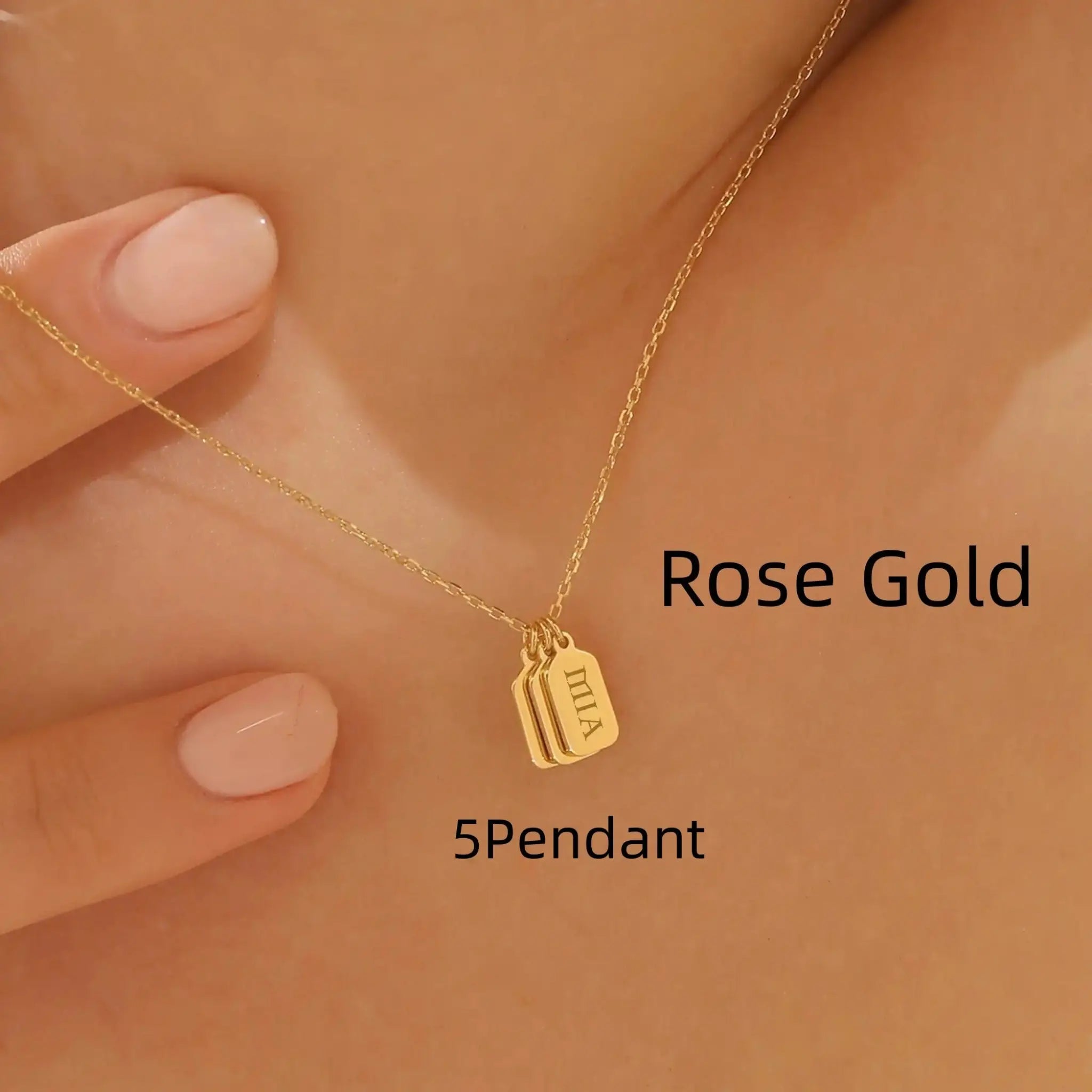Minimalist Carved Name Pendant Necklace - Rose Gold / 5 Pendant - 7