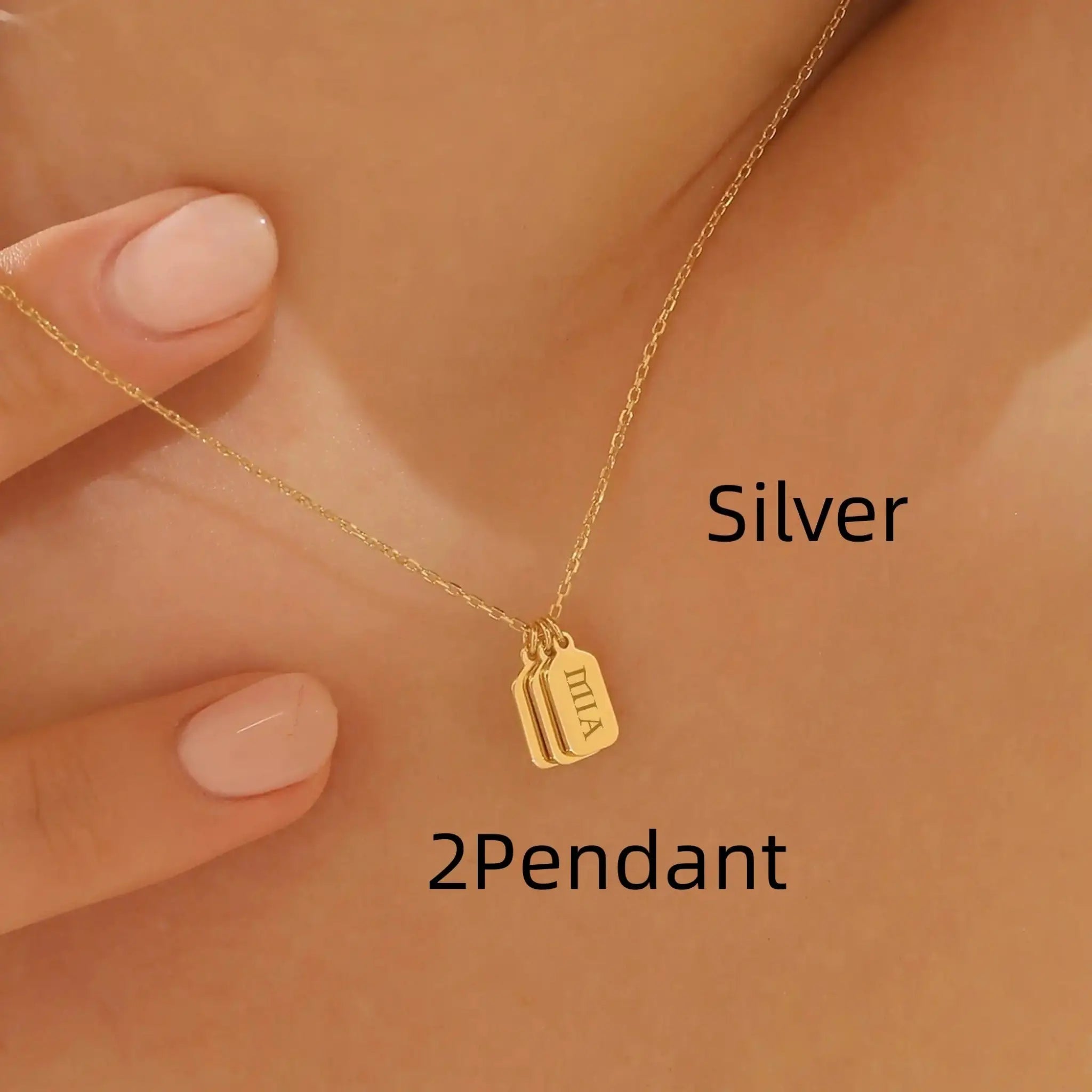 Minimalist Carved Name Pendant Necklace - Silver / 2 Pendant - 7