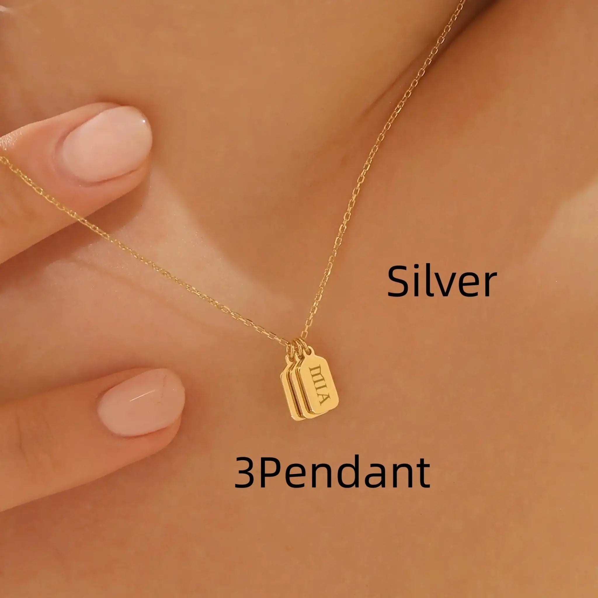 Minimalist Carved Name Pendant Necklace - Silver / 3 Pendant - 7