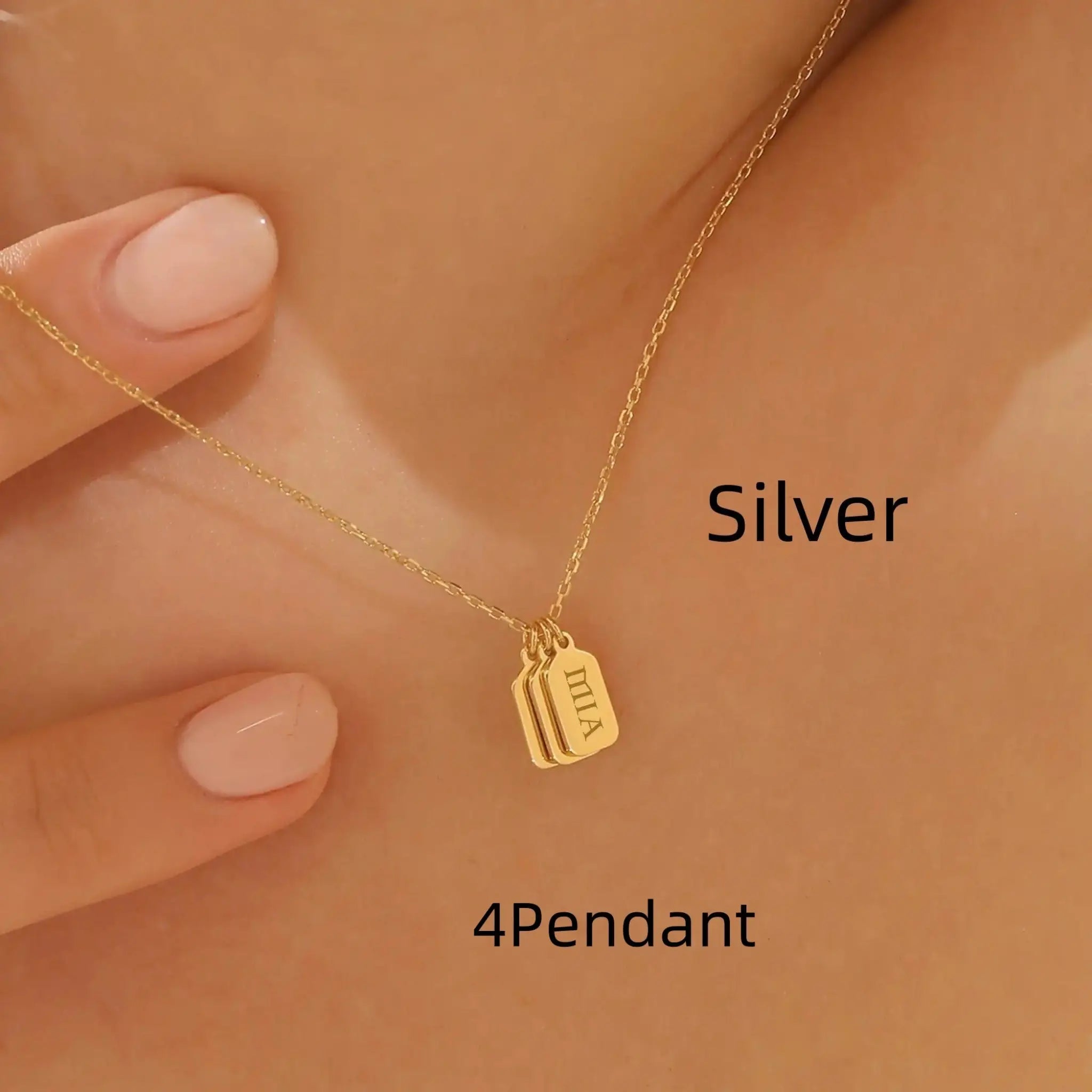 Minimalist Carved Name Pendant Necklace - Silver / 4 Pendant - 7