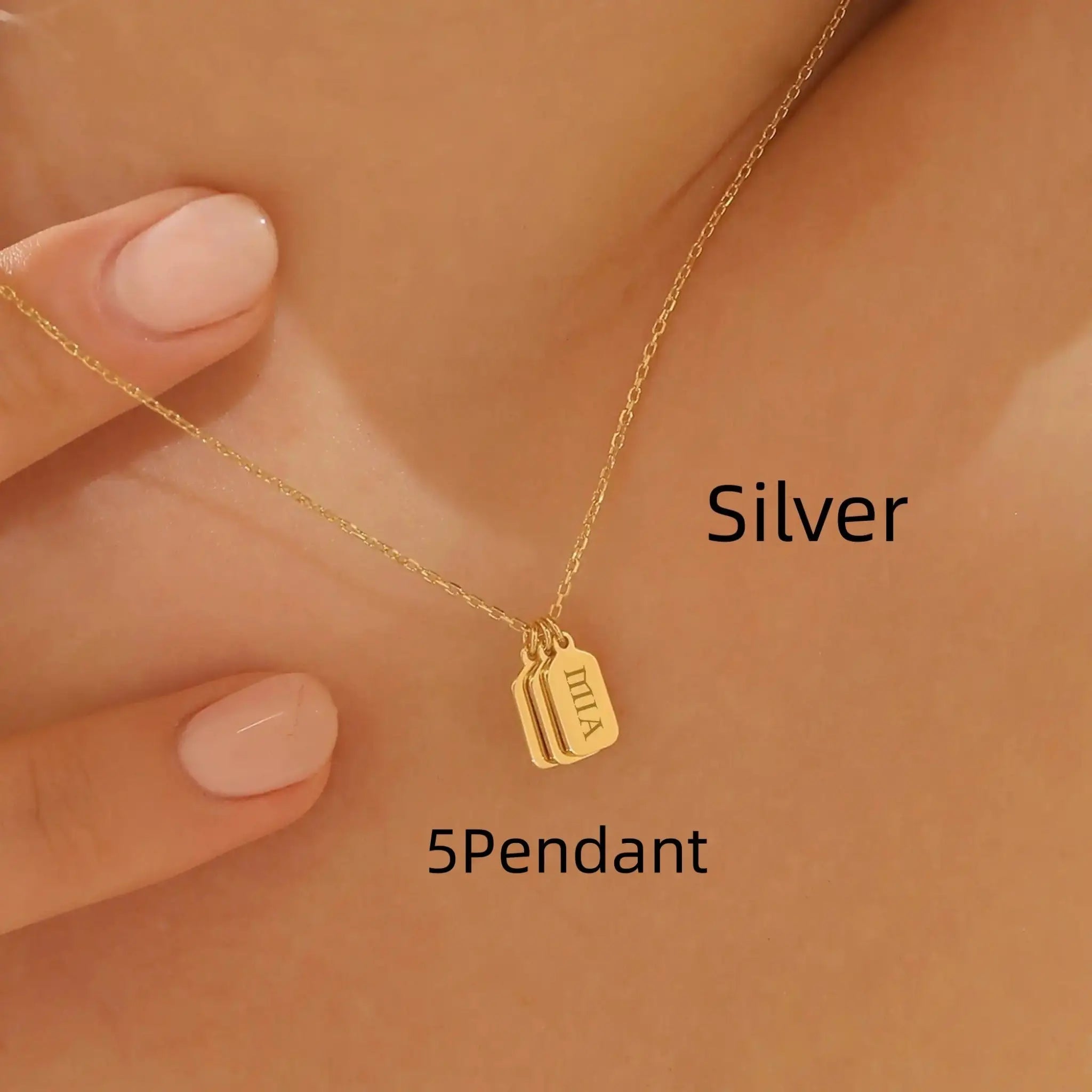 Minimalist Carved Name Pendant Necklace - Silver / 5 Pendant - 7