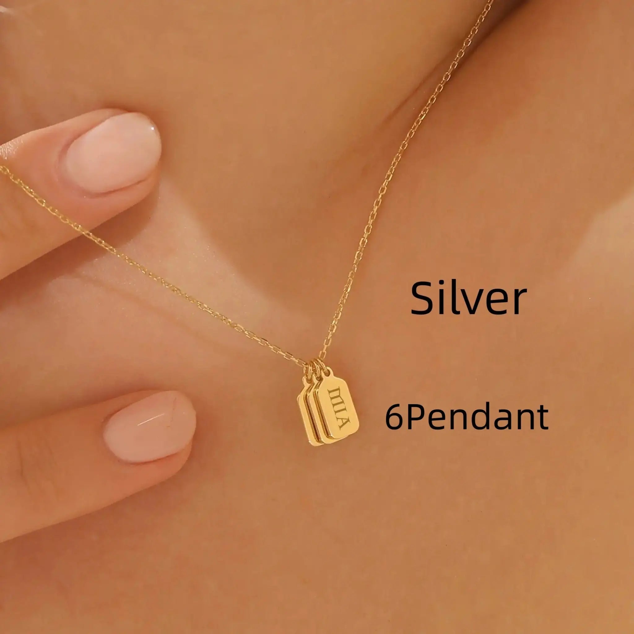Minimalist Carved Name Pendant Necklace - Silver / 6 Pendant - 7